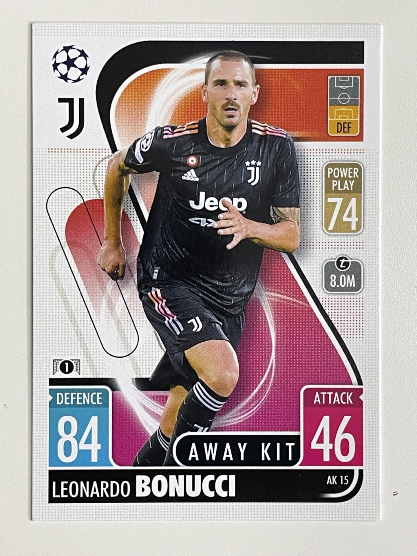 Leonardo Bonucci Juventus Away Kit Topps Match Attax Extra 2021:22 Champions League Card