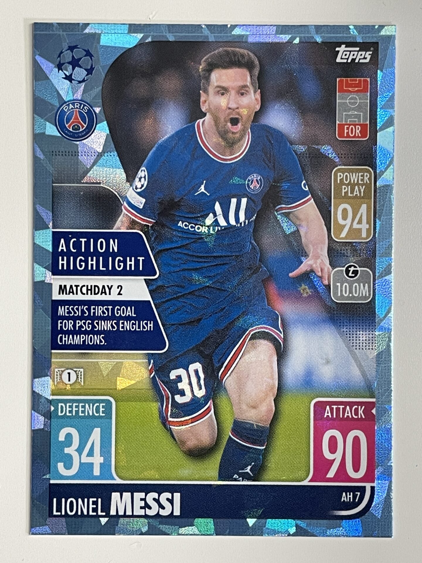 Lionel Messi PSG Action Highlight Crystal Foil Parallel Topps Match Attax Extra 2021:22 Champions League Card