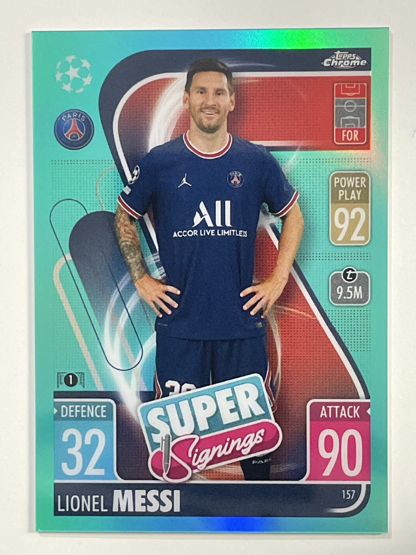 Lionel Messi Super Signings Aqua Parallel Topps Match Attax Chrome 2021 2022