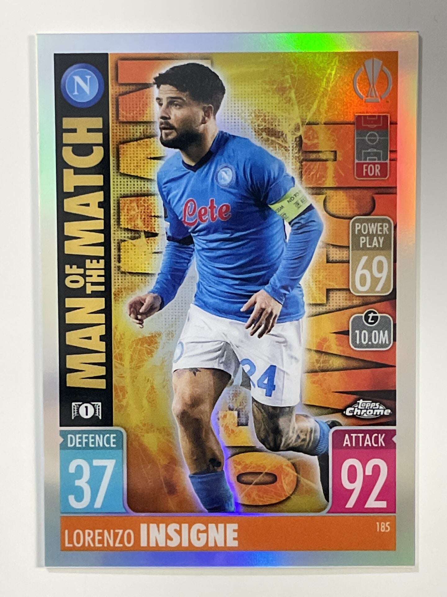 Lorenzo Insigne Man of the Match Refractor Topps Match Attax Chrome 2021 2022