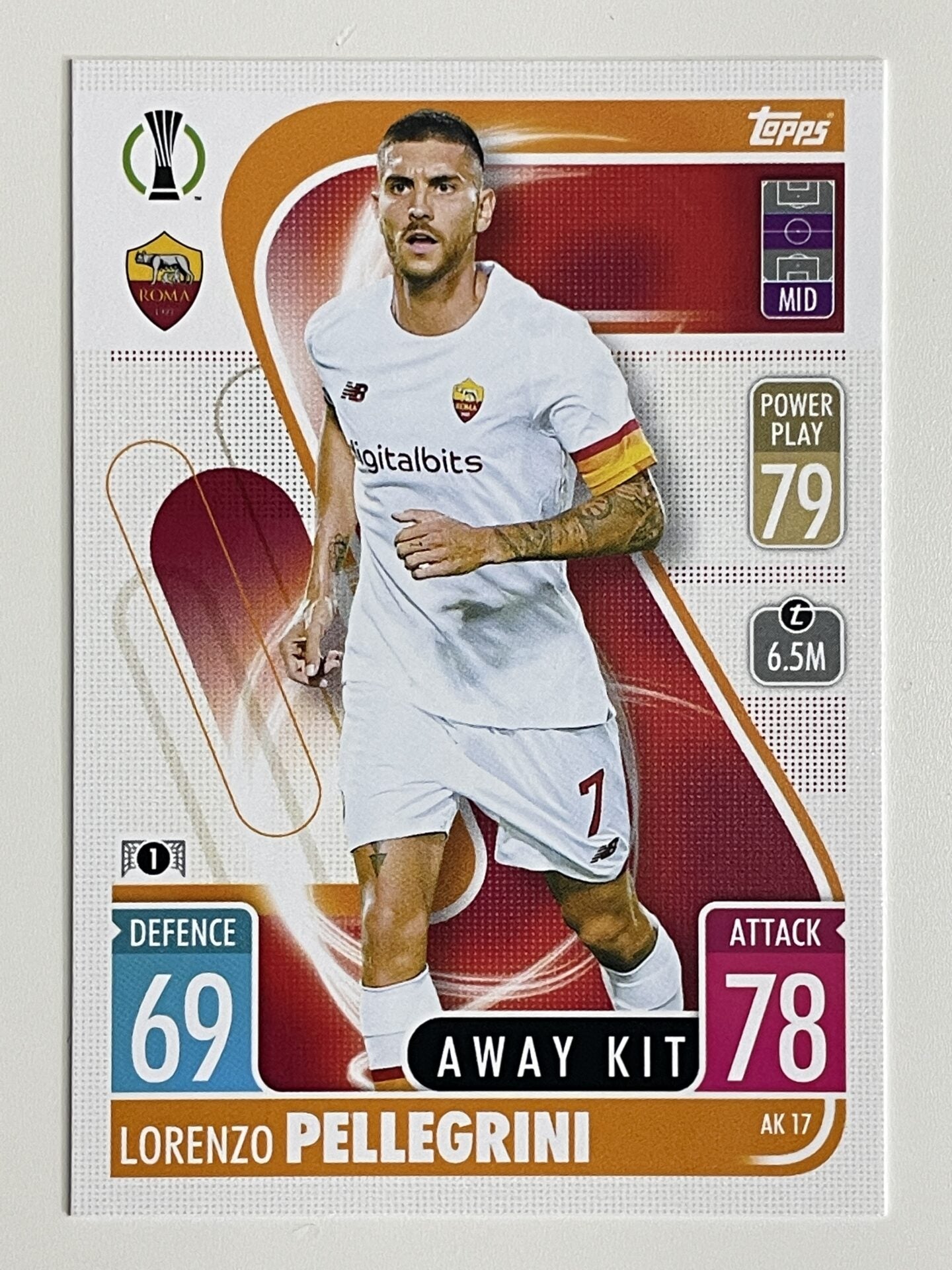 Lorenzo Pellegrini Roma Away Kit Topps Match Attax Extra 2021:22 Champions League Card