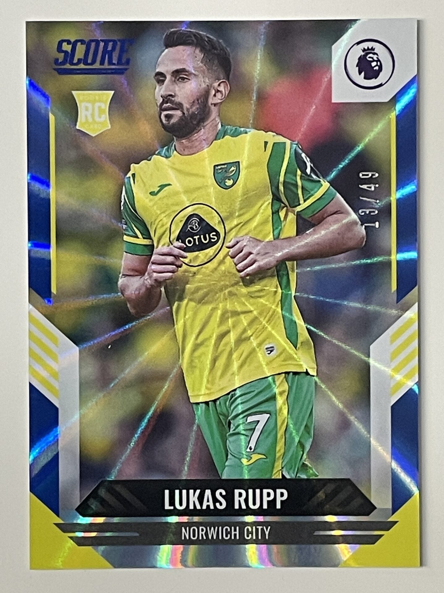 Lukas Rupp Norwich City Base Blue Laser Parallel Panini Premier League Score 2021 2022