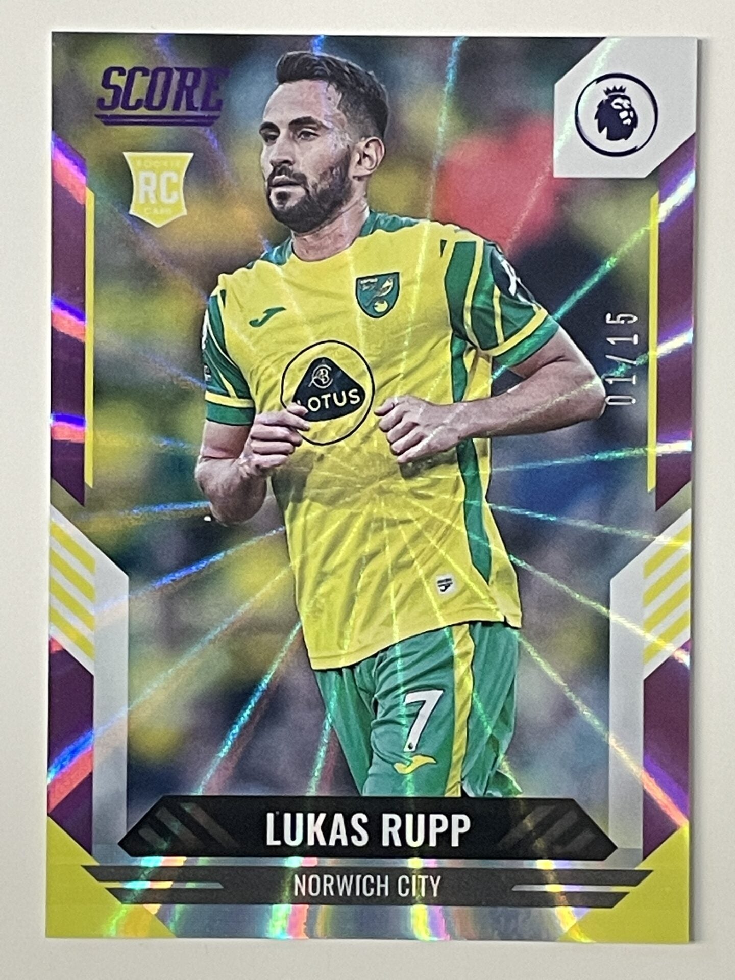 Lukas Rupp Norwich City Base Purple Laser Parallel Panini Premier League Score 2021 2022