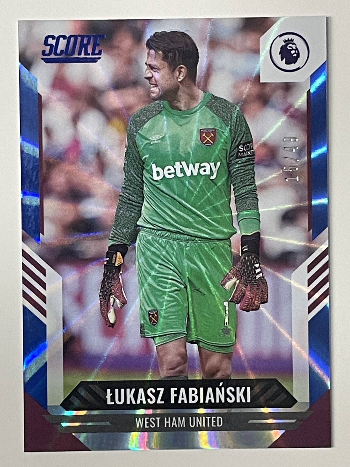 Lukasz Fabianski West Ham Base Blue Laser Parallel Panini Premier League Score 2021 2022