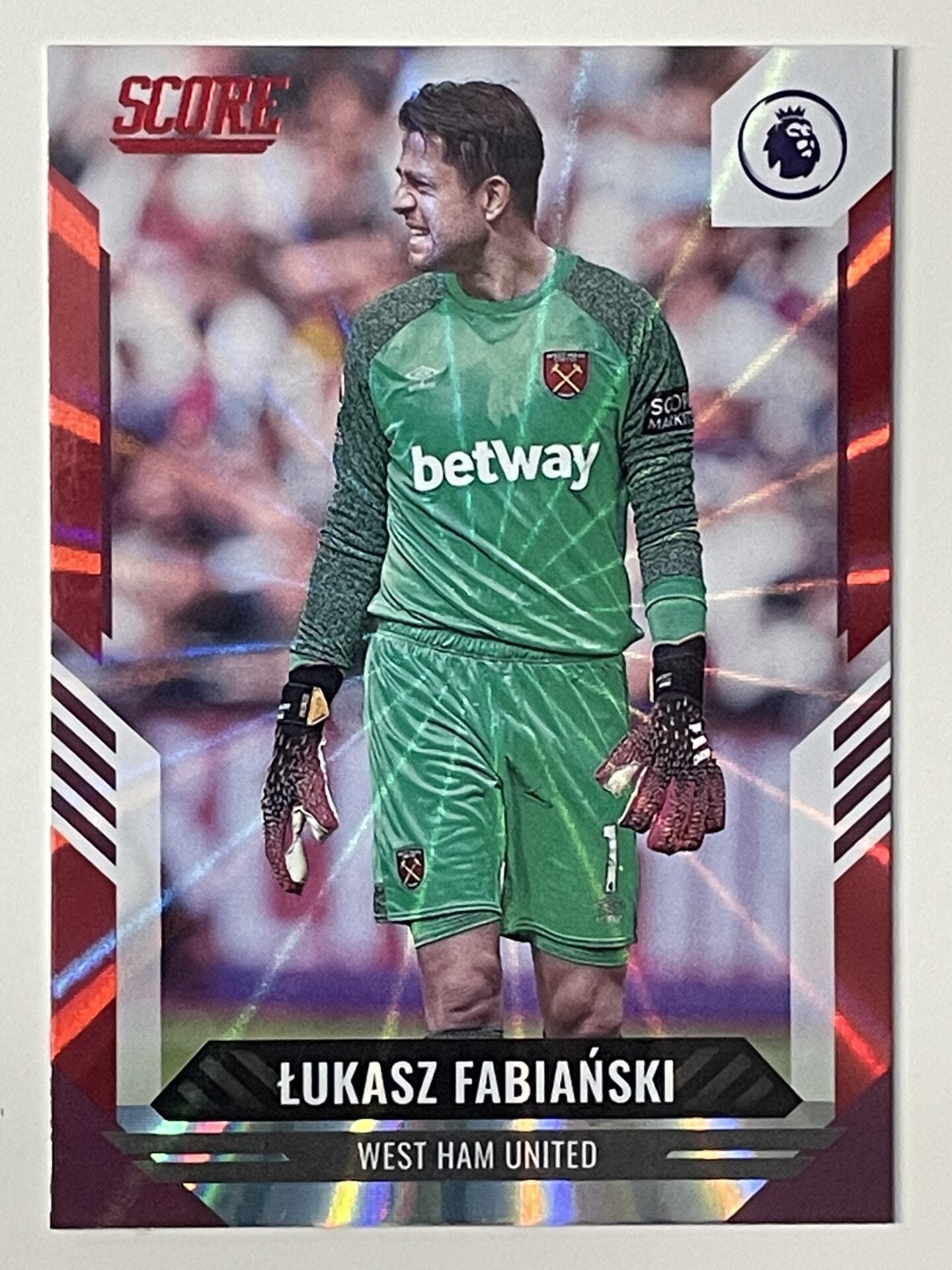 Lukasz Fabianski West Ham Base Red Laser Parallel Panini Premier League Score 2021 2022