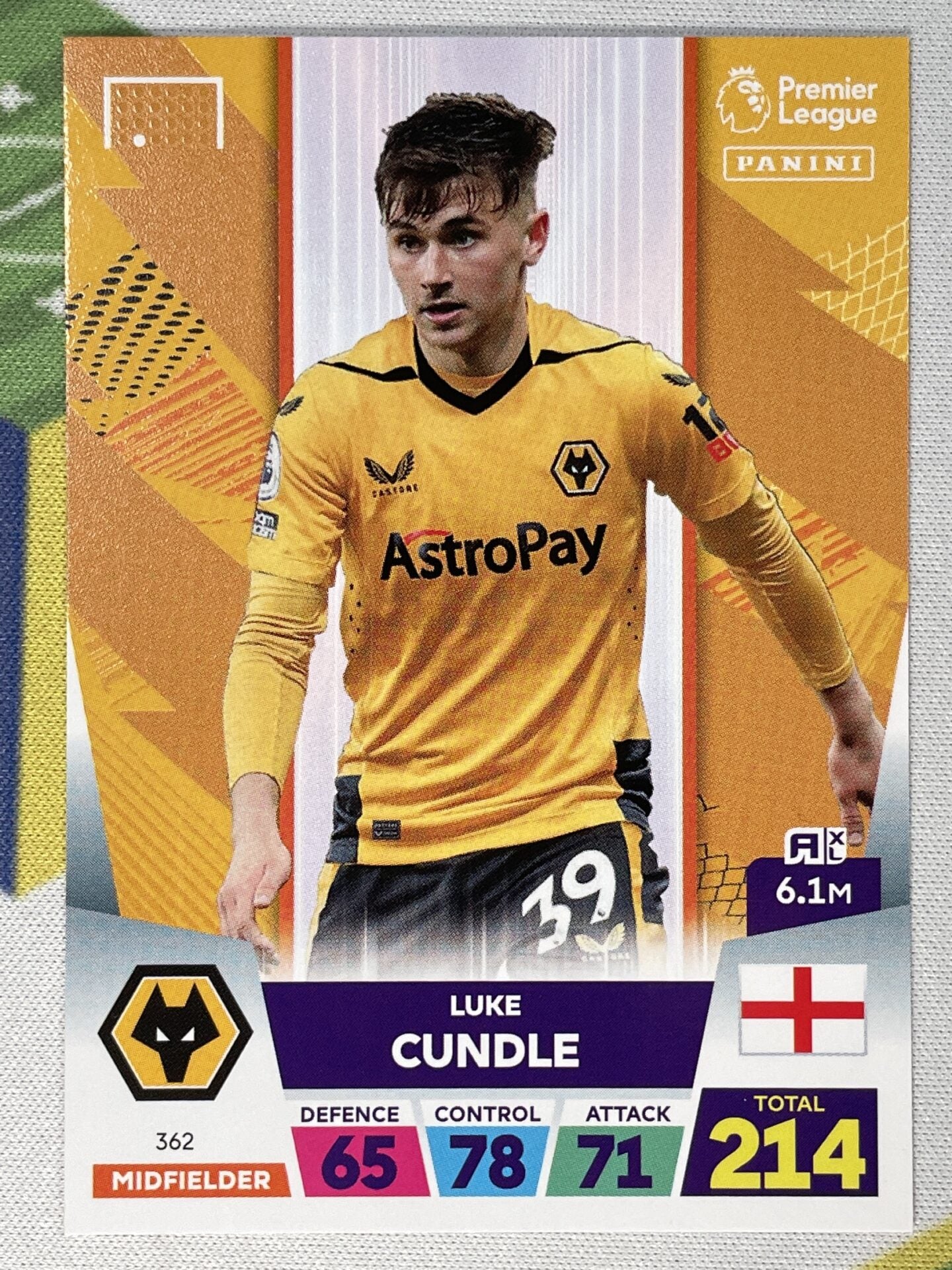 Luke Cundle Wolves Panini Premier League Adrenalyn XL 2023 Card