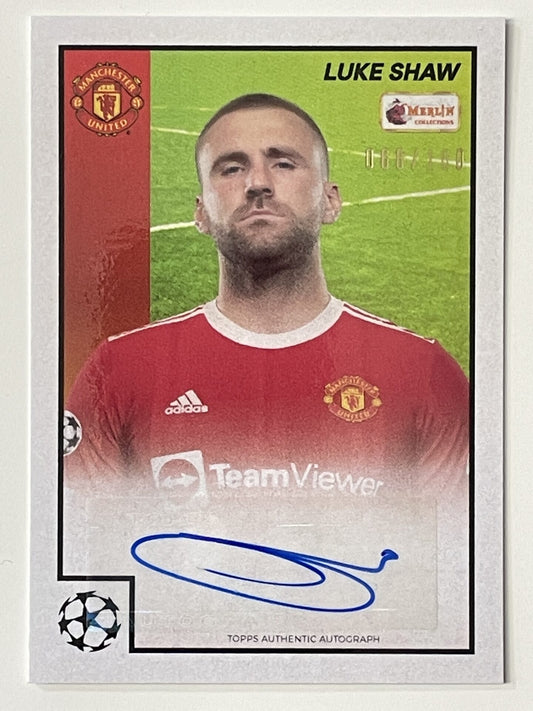 Luke Shaw Manchester United Base Autograph 068:100 Topps Merlin Heritage 97 UEFA Champions League Card