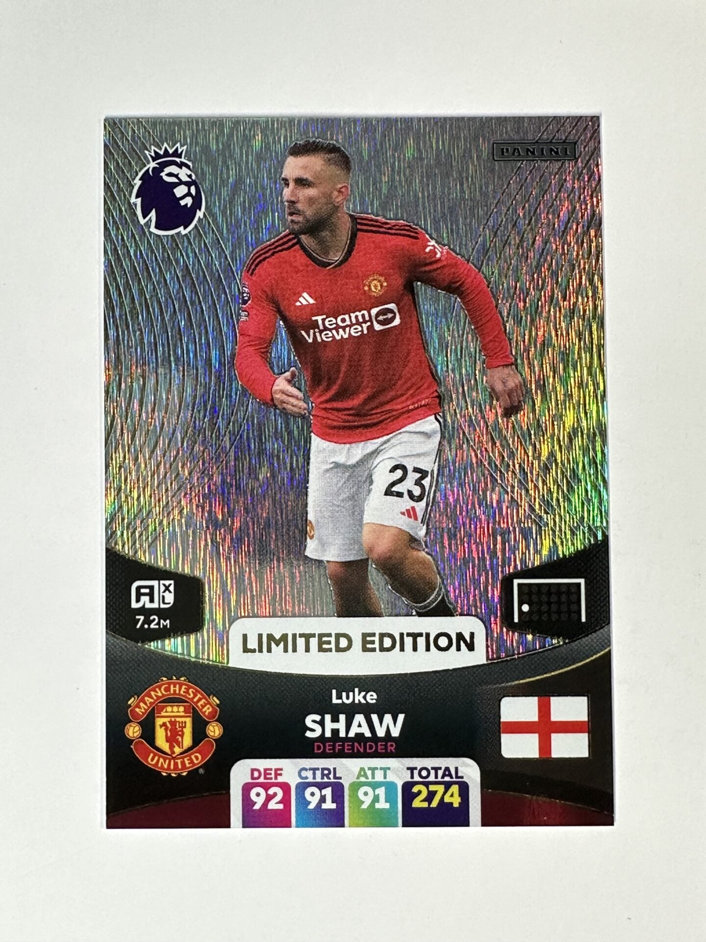 Luke Shaw Manchester United Limited Edition Panini Premier League Adrenalyn XL 2024 Card