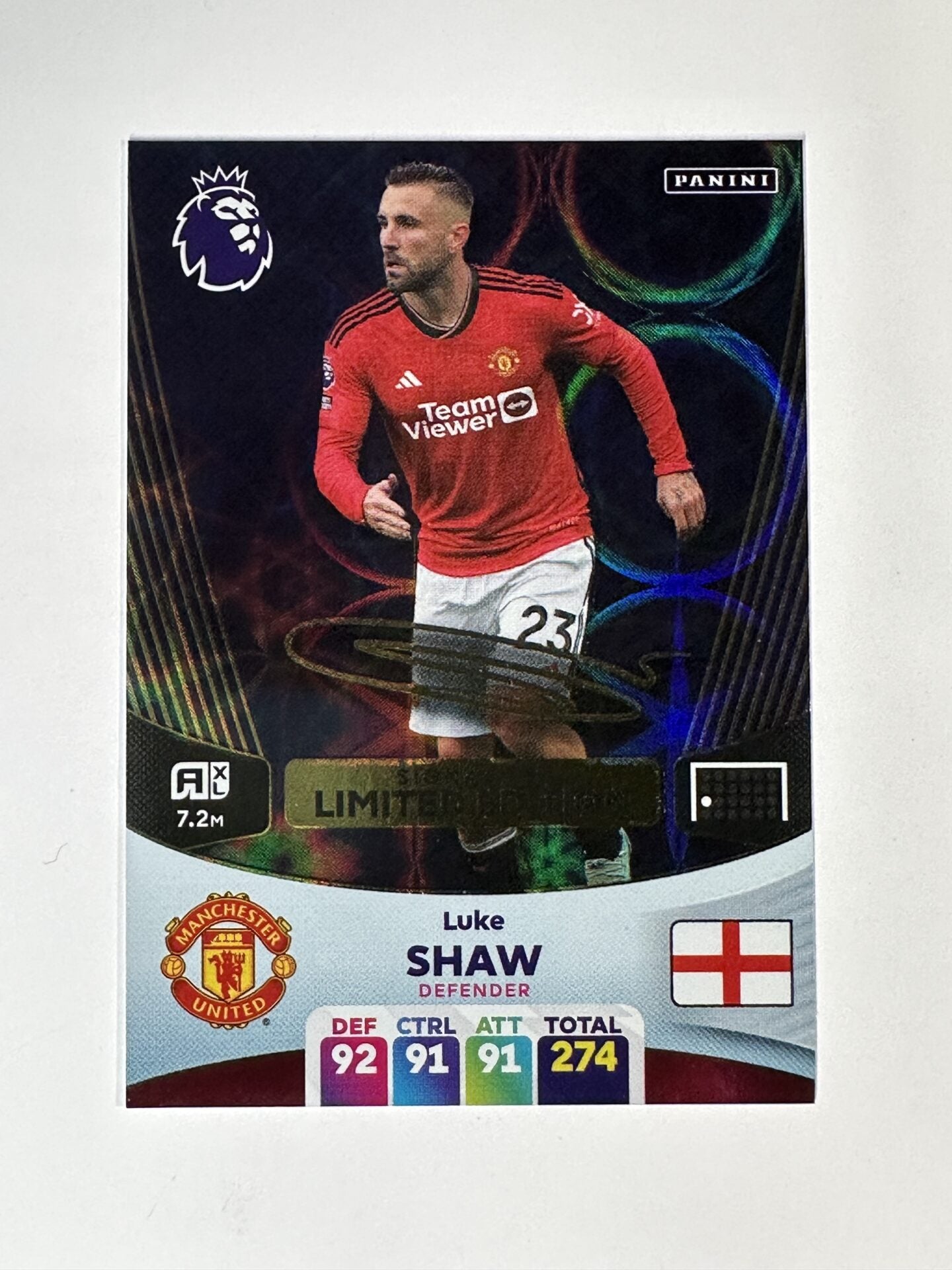 Luke Shaw Manchester United Signature Limited Edition Panini Premier League Adrenalyn XL 2024 Card