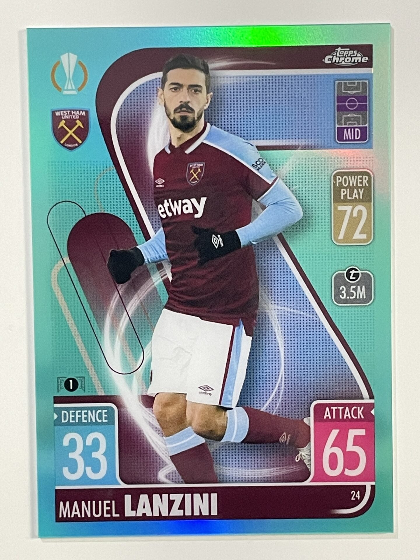 Manuel Lanzini Aqua Parallel Topps Match Attax Chrome 2021 2022