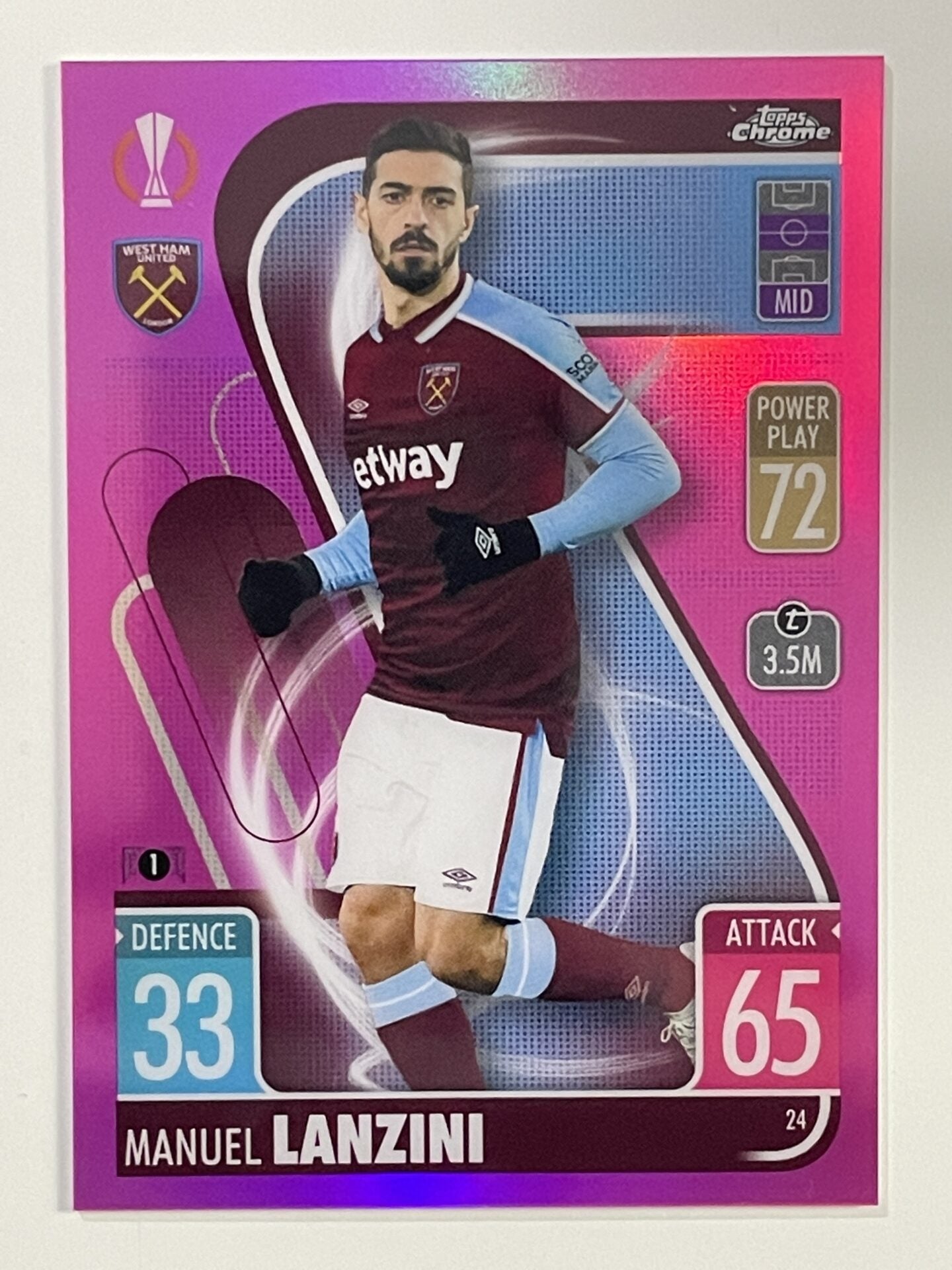 Manuel Lanzini Pink Parallel Topps Match Attax Chrome 2021 2022