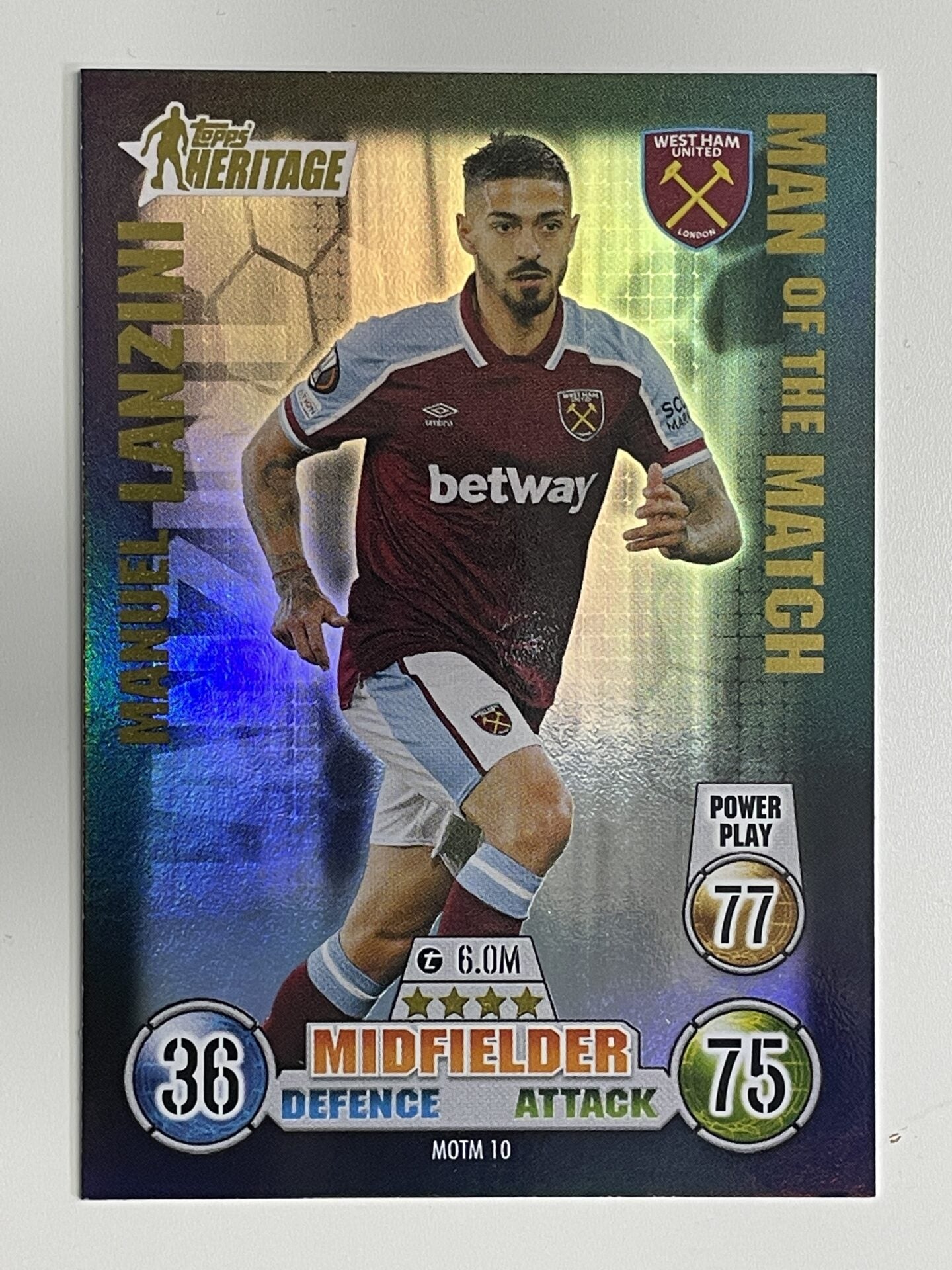 Manuel Lanzini West Ham Man of the Match Heritage Topps Match Attax Extra 2021:22 Champions League Card