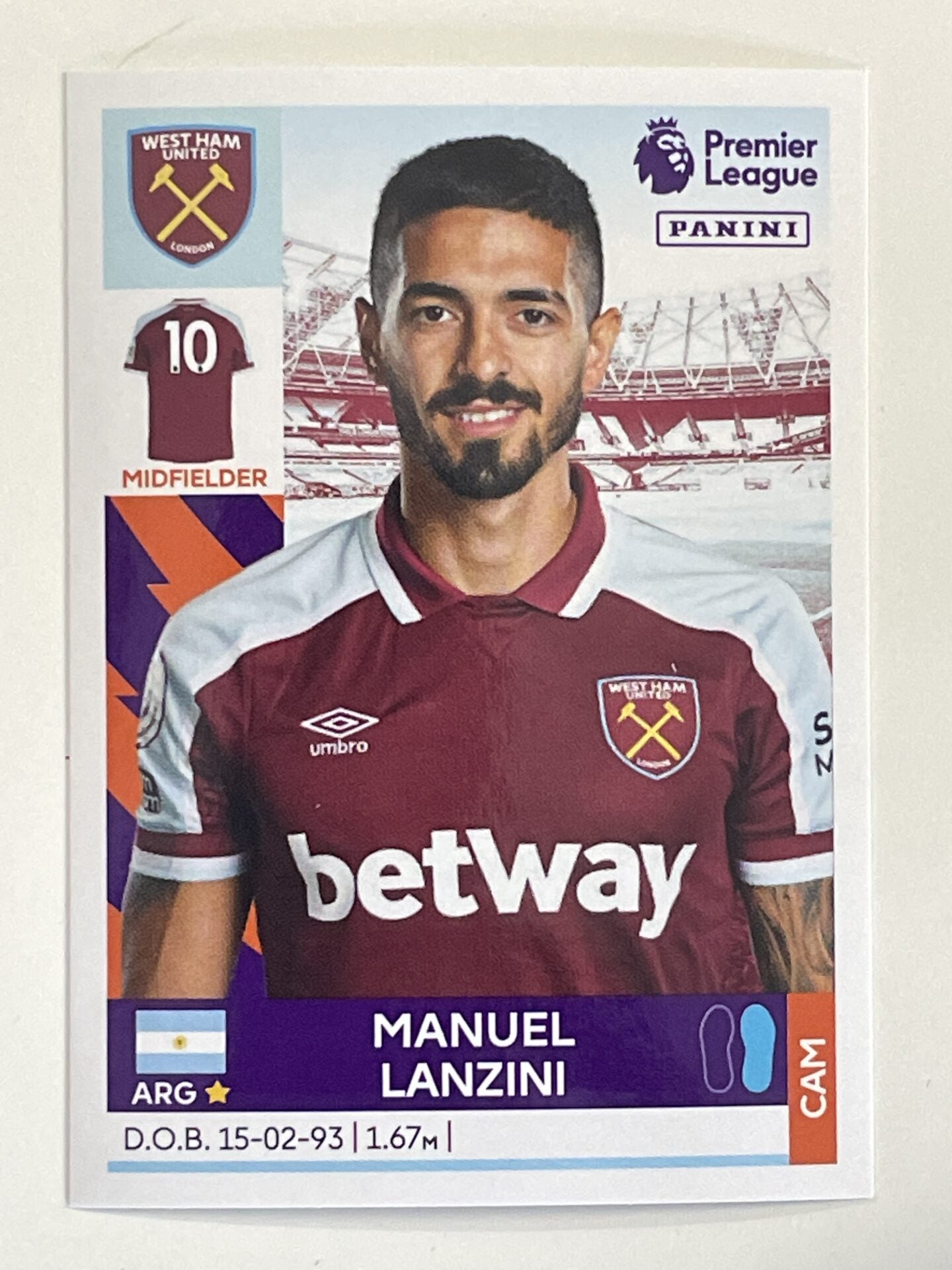 Manuel Lanzini West Ham Panini Premier League 2022 Football Sticker