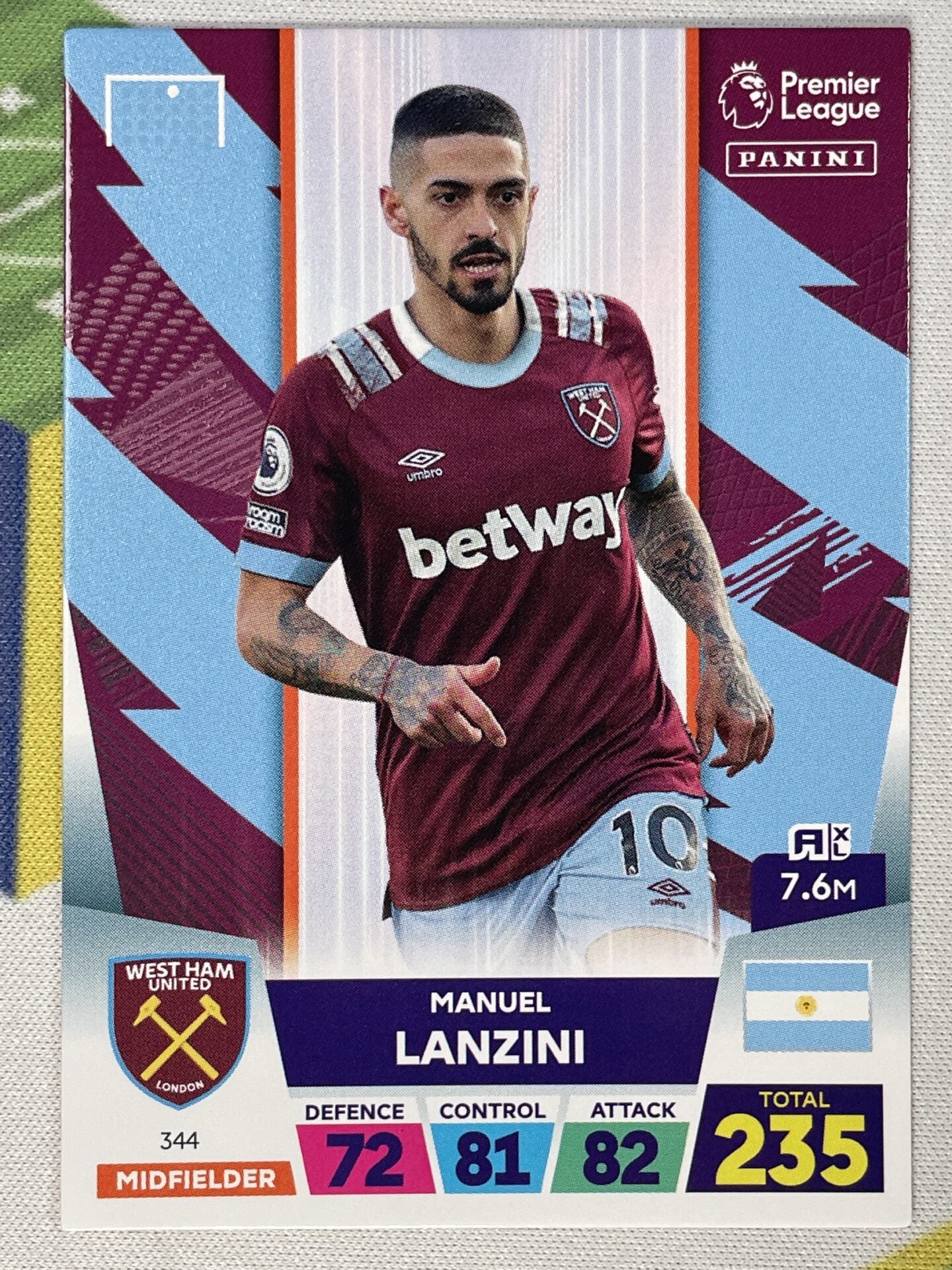 Manuel Lanzini West Ham Panini Premier League Adrenalyn XL 2023 Card