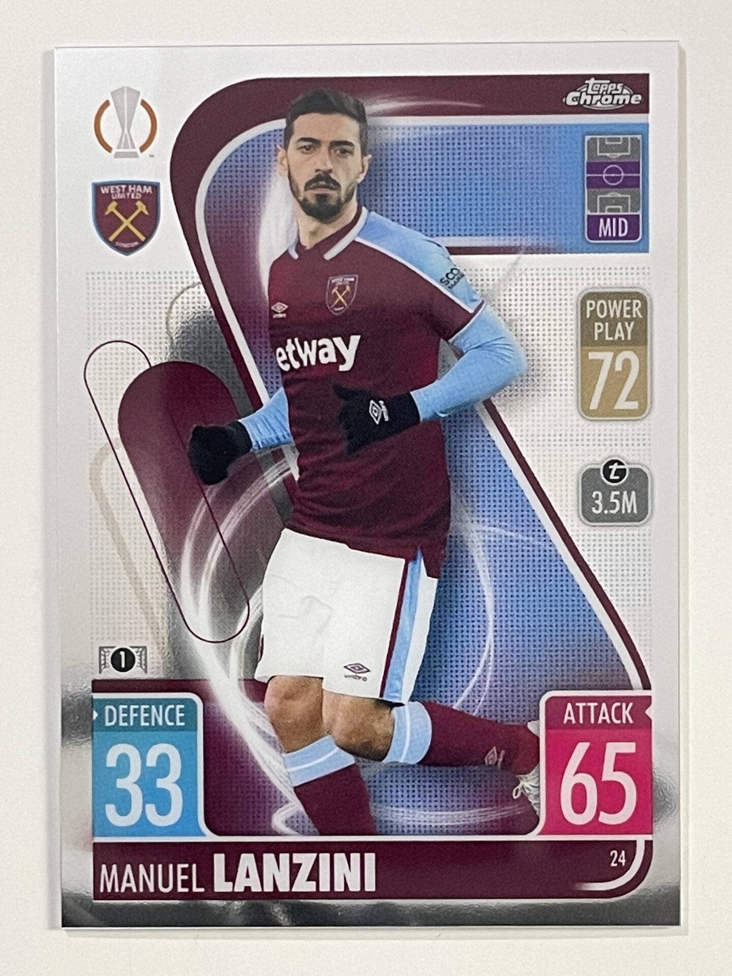 Manuel Lanzini West Ham Topps Match Attax Chrome 2021 2022 Football Card