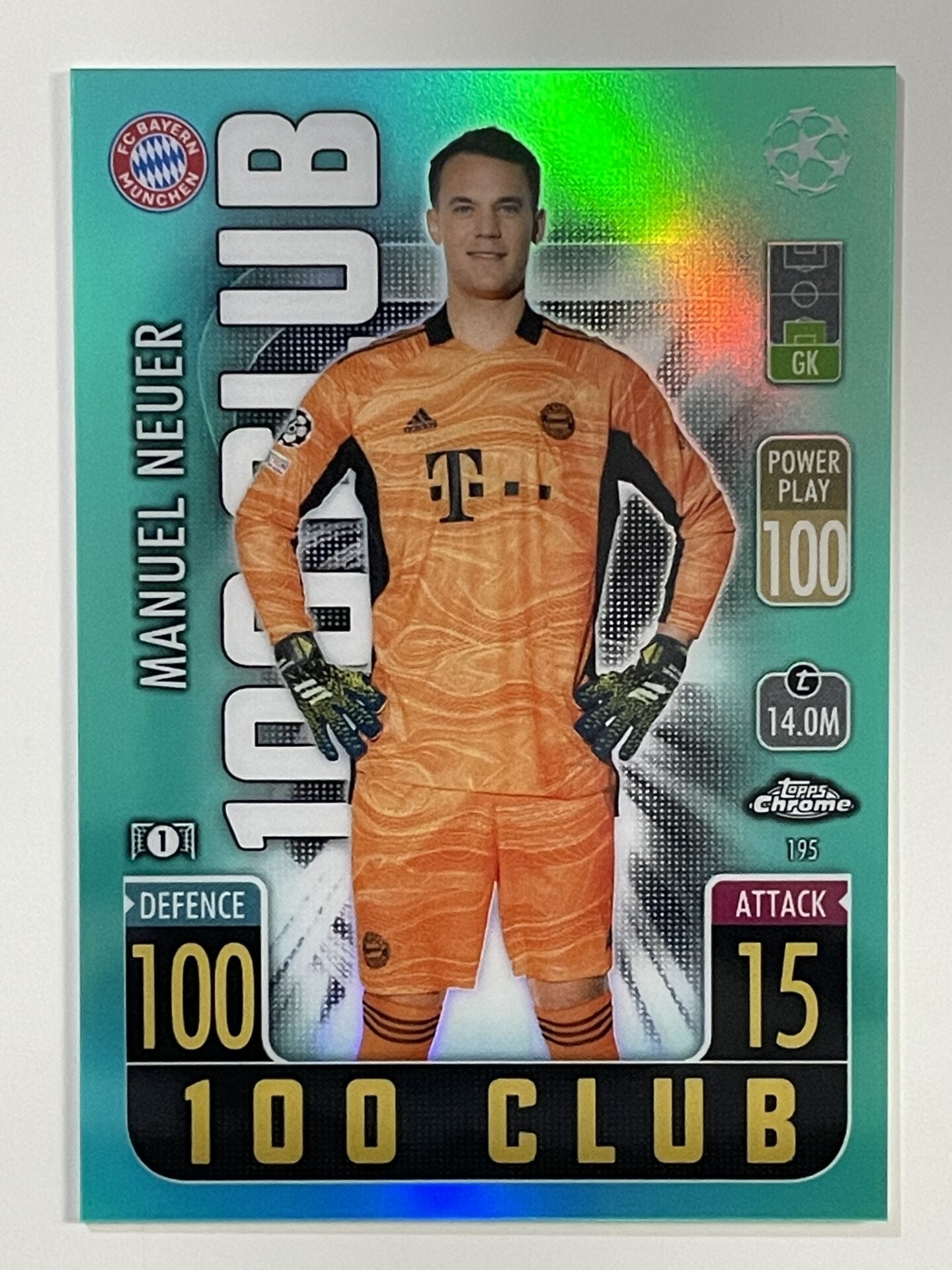 Manuel Neuer 100 Club Aqua Parallel Topps Match Attax Chrome 2021 2022