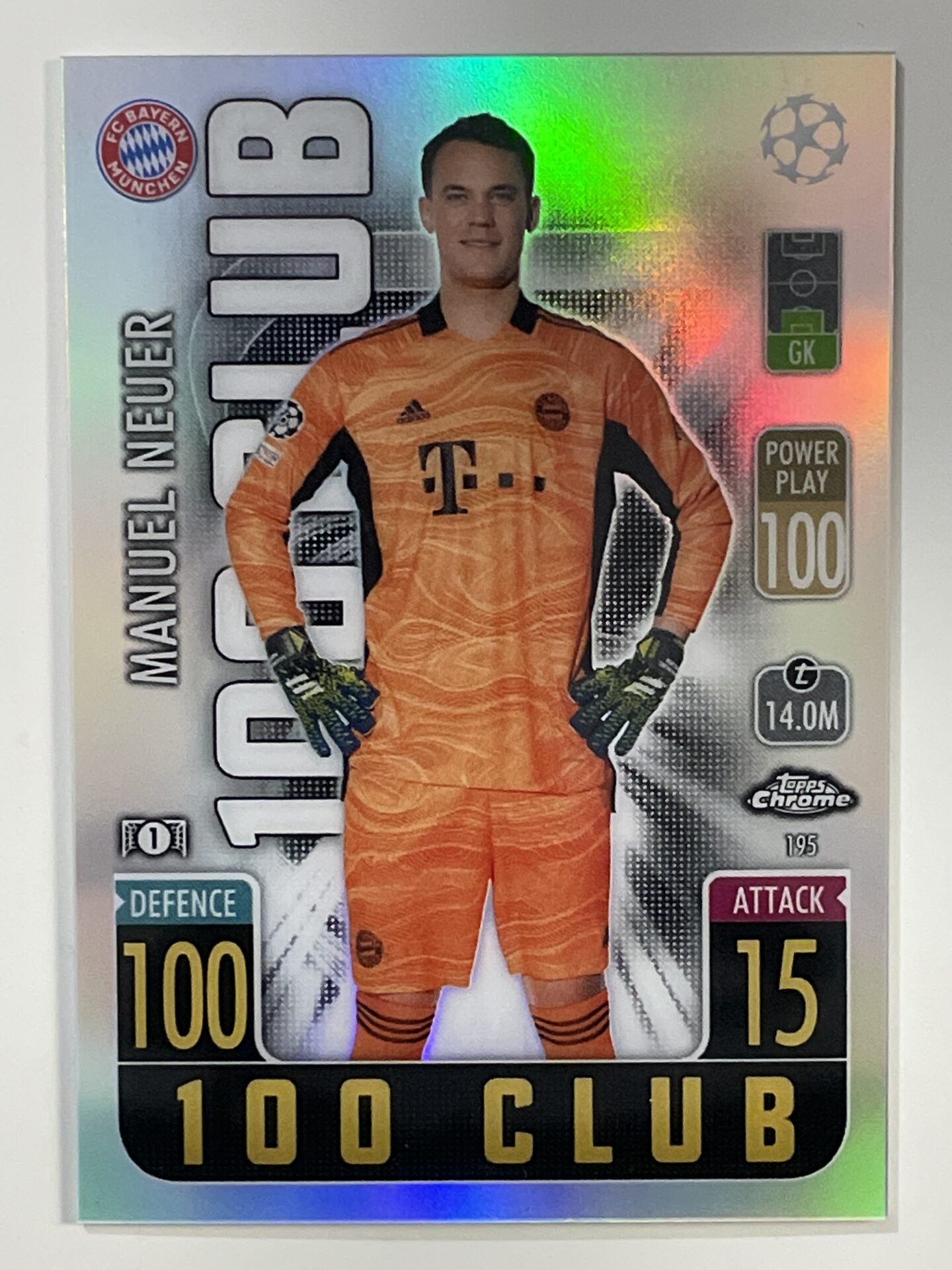 Manuel Neuer 100 Club Refractor Topps Match Attax Chrome 2021 2022