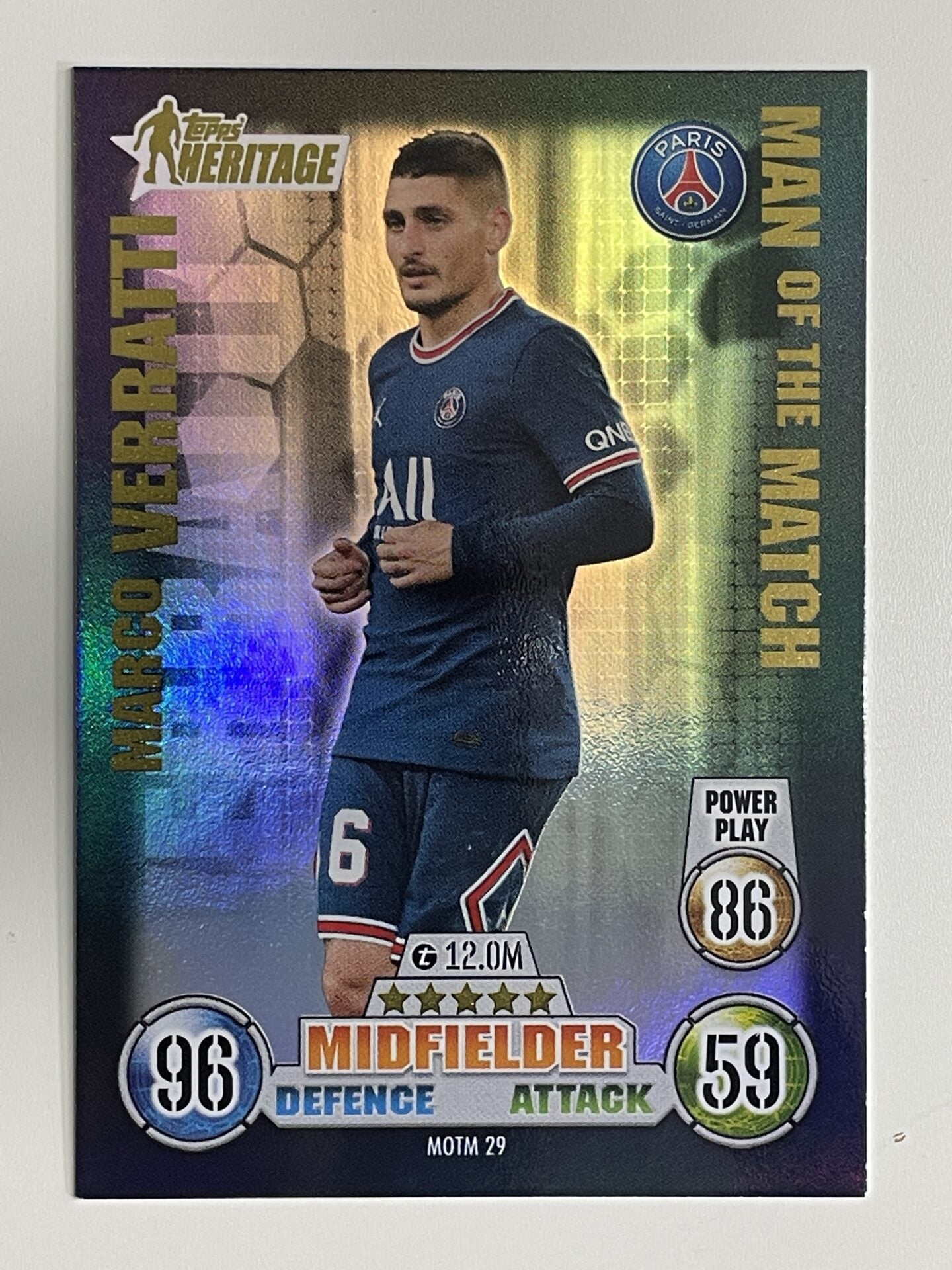 Marco Verratti PSG Man of the Match Heritage Topps Match Attax Extra 2021:22 Champions League Card