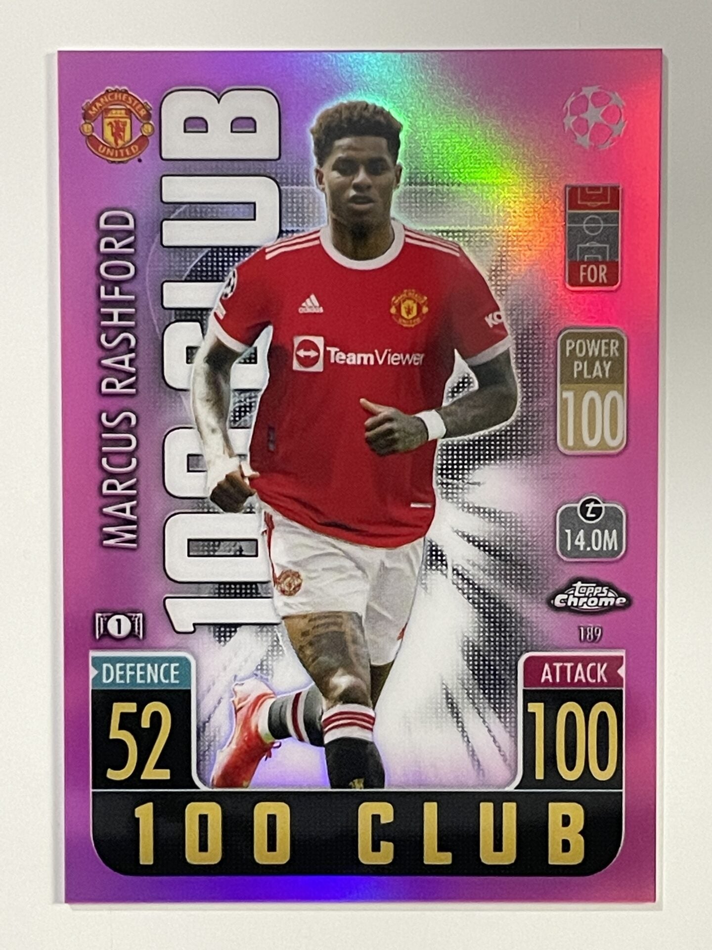 Marcus Rashford 100 Club Pink Parallel Topps Match Attax Chrome 2021 2022