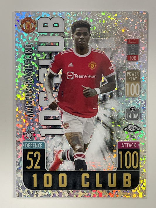 Marcus Rashford 100 Club Speckle Refractor Topps Match Attax Chrome 2021 2022