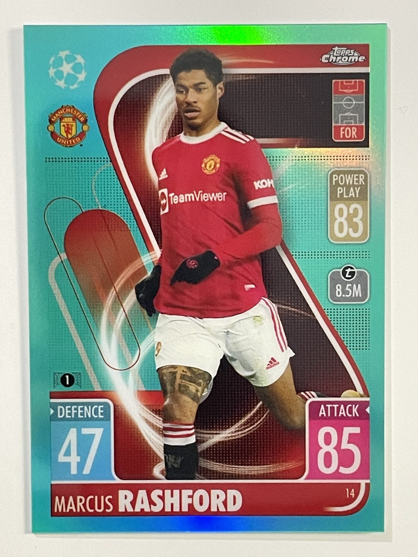 Marcus Rashford Aqua Parallel Topps Match Attax Chrome 2021 2022