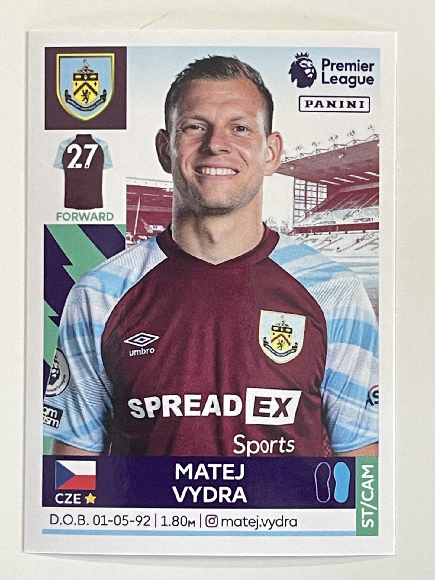 Matej Vydra Burnley Panini Premier League 2022 Football Sticker