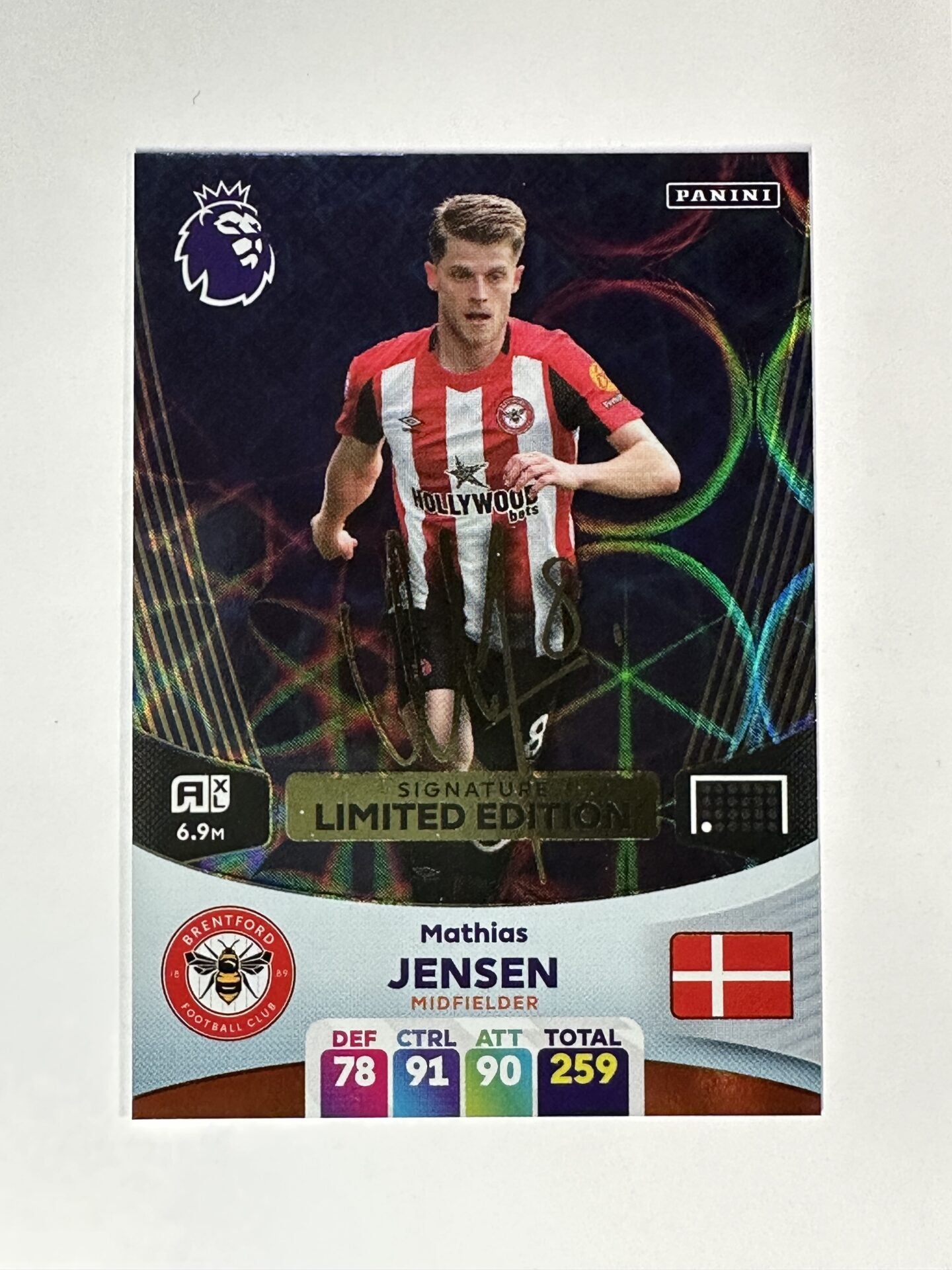 Mathias Jensen Brentford Signature Limited Edition Panini Premier League Adrenalyn XL 2024 Card