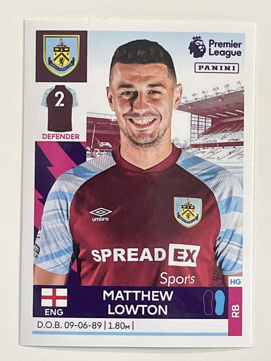 Matthew Lowton Burnley Panini Premier League 2022 Football Sticker