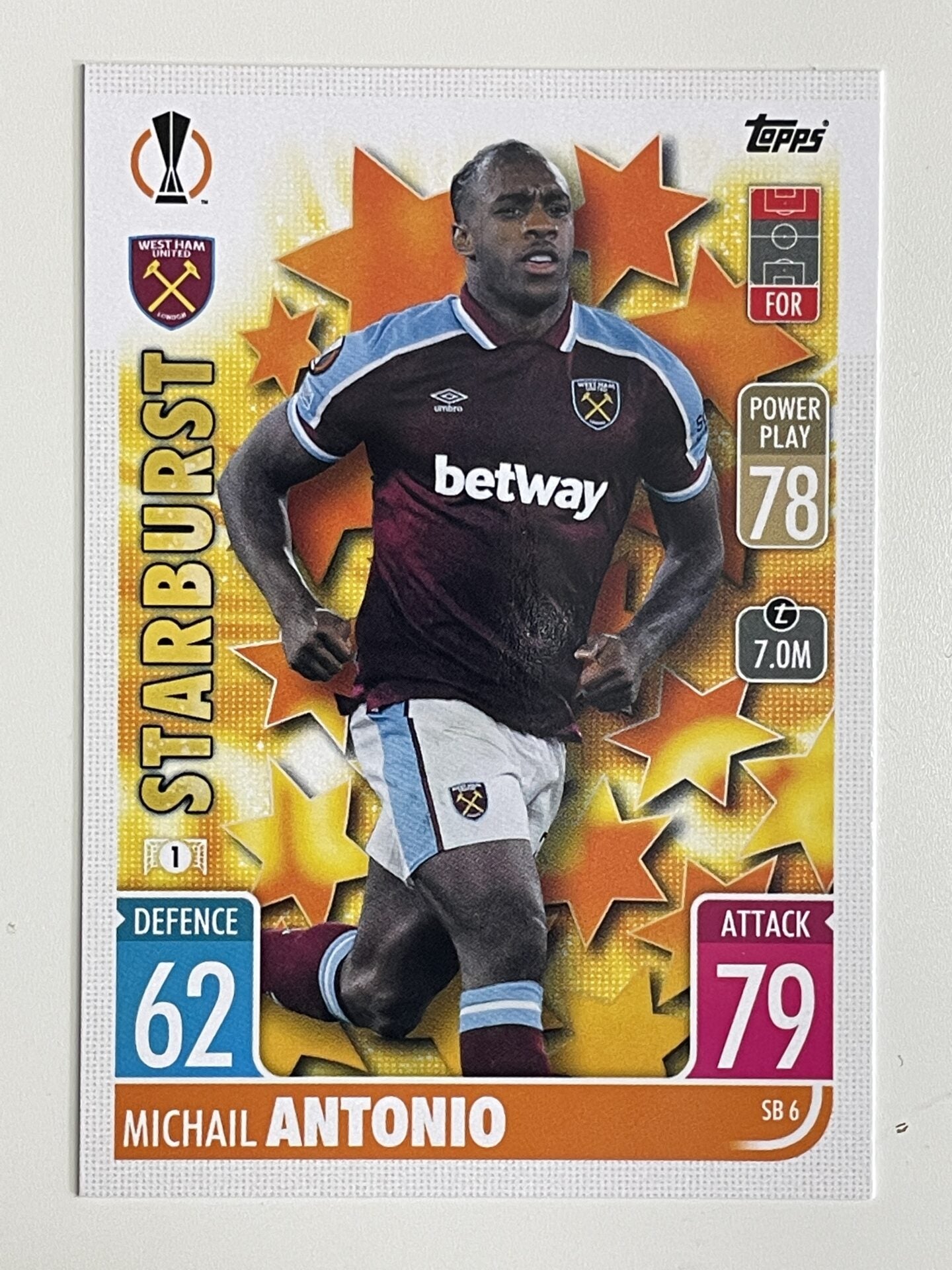 Michail Antonio West Ham Starburst Topps Match Attax Extra 2021:22 Champions League Card