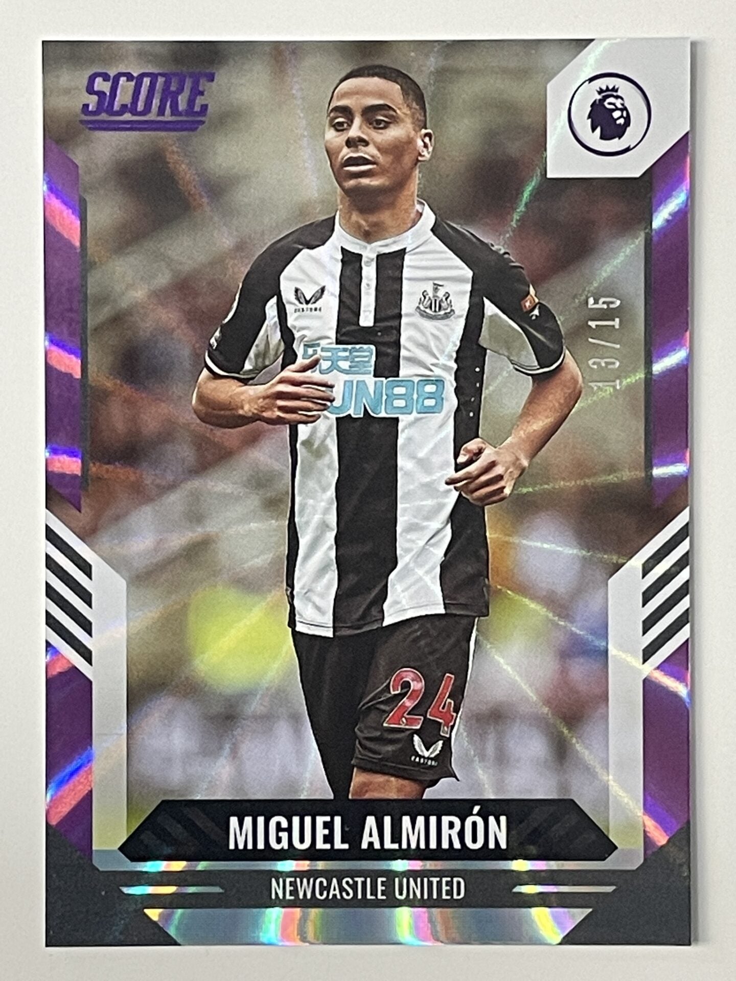 Miguel Almiron Newcastle United Base Purple Laser Parallel Panini Premier League Score 2021 2022