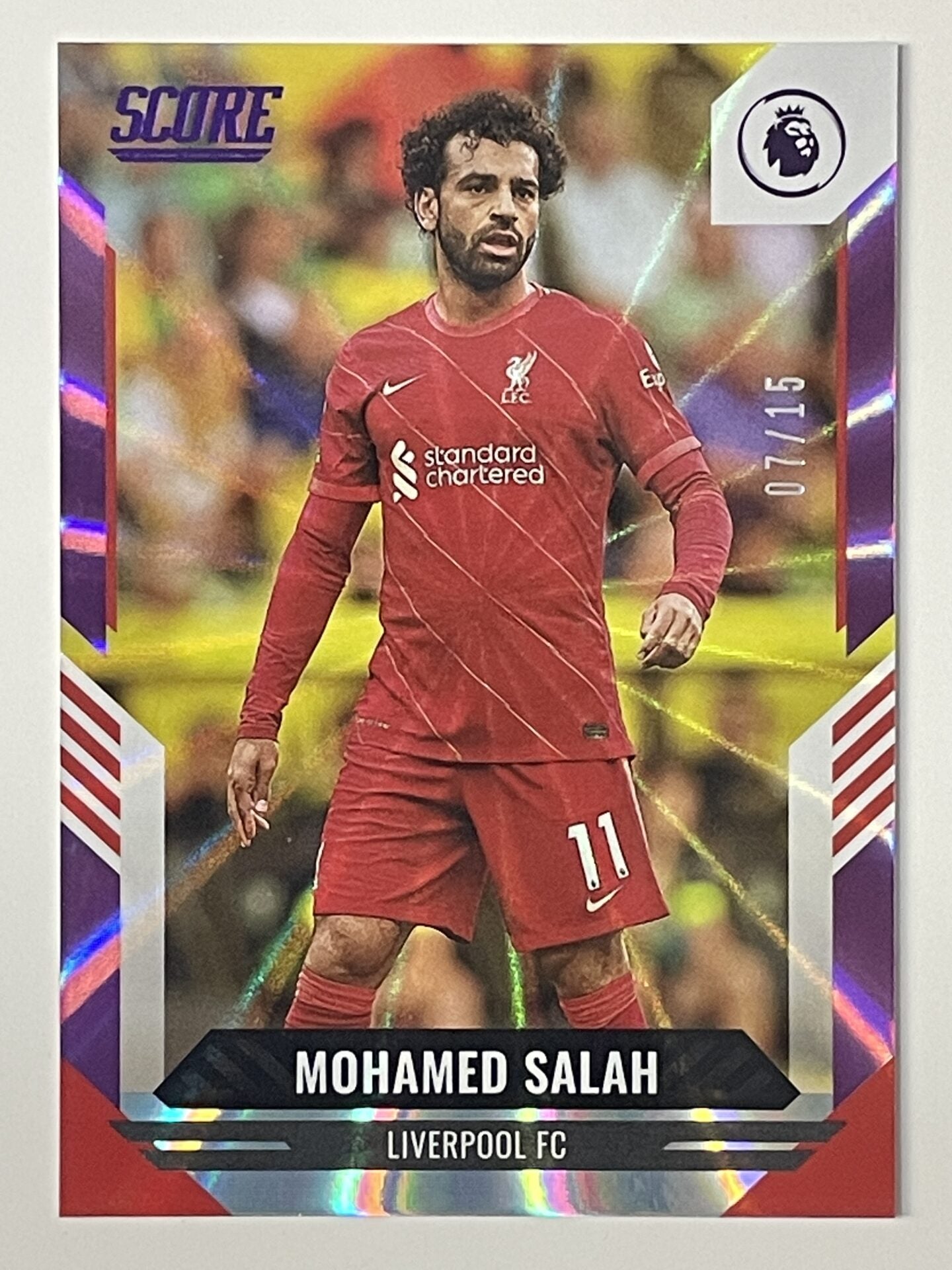 Mohamed Salah Liverpool Base Purple Laser Parallel Panini Premier League Score 2021 2022