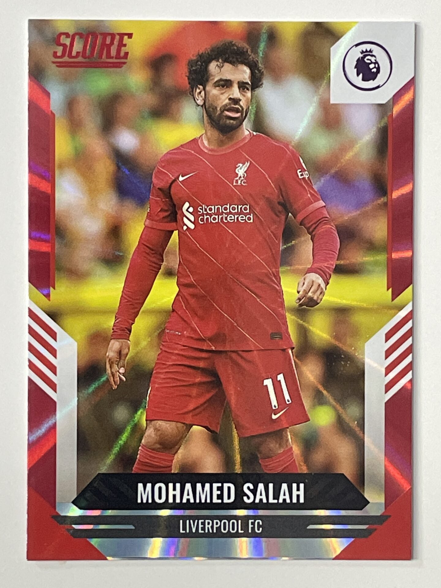 Mohamed Salah Liverpool Base Red Laser Parallel Panini Premier League Score 2021 2022