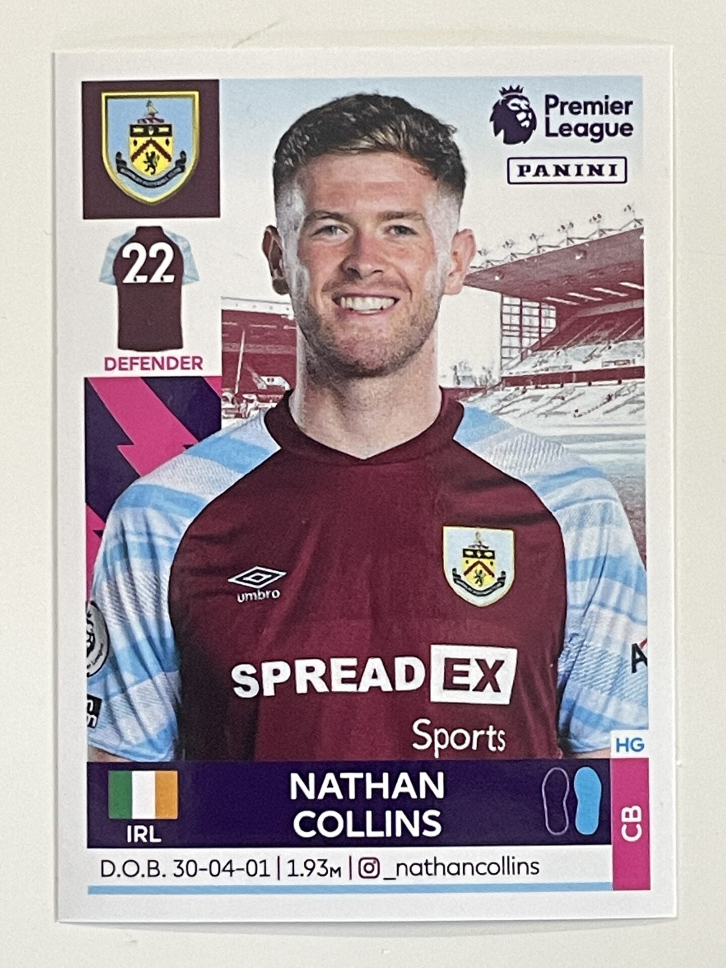 Nathan Collins Burnley Panini Premier League 2022 Football Sticker