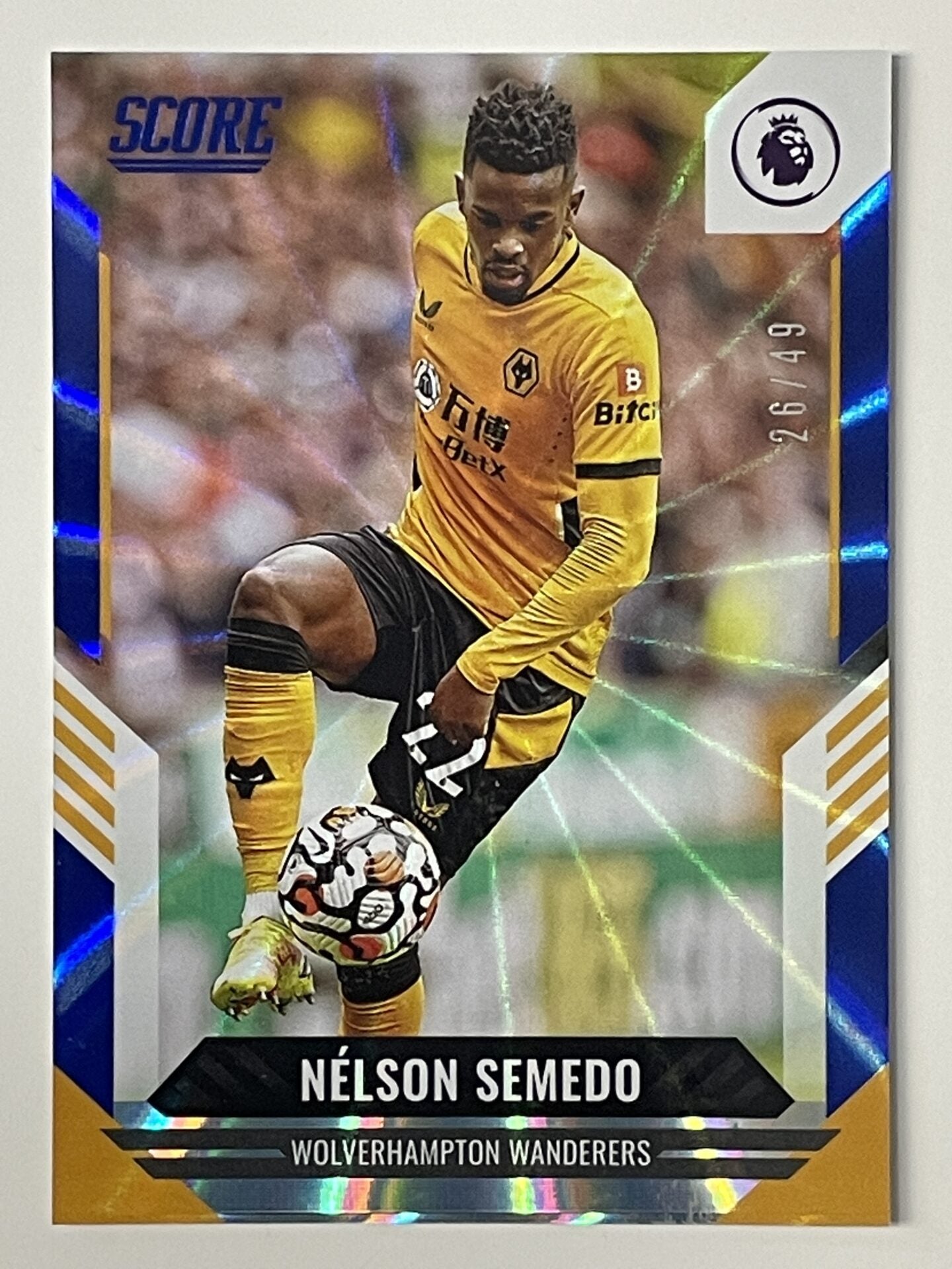 Nelson Semedo Wolves Base Blue Laser Parallel Panini Premier League Score 2021 2022