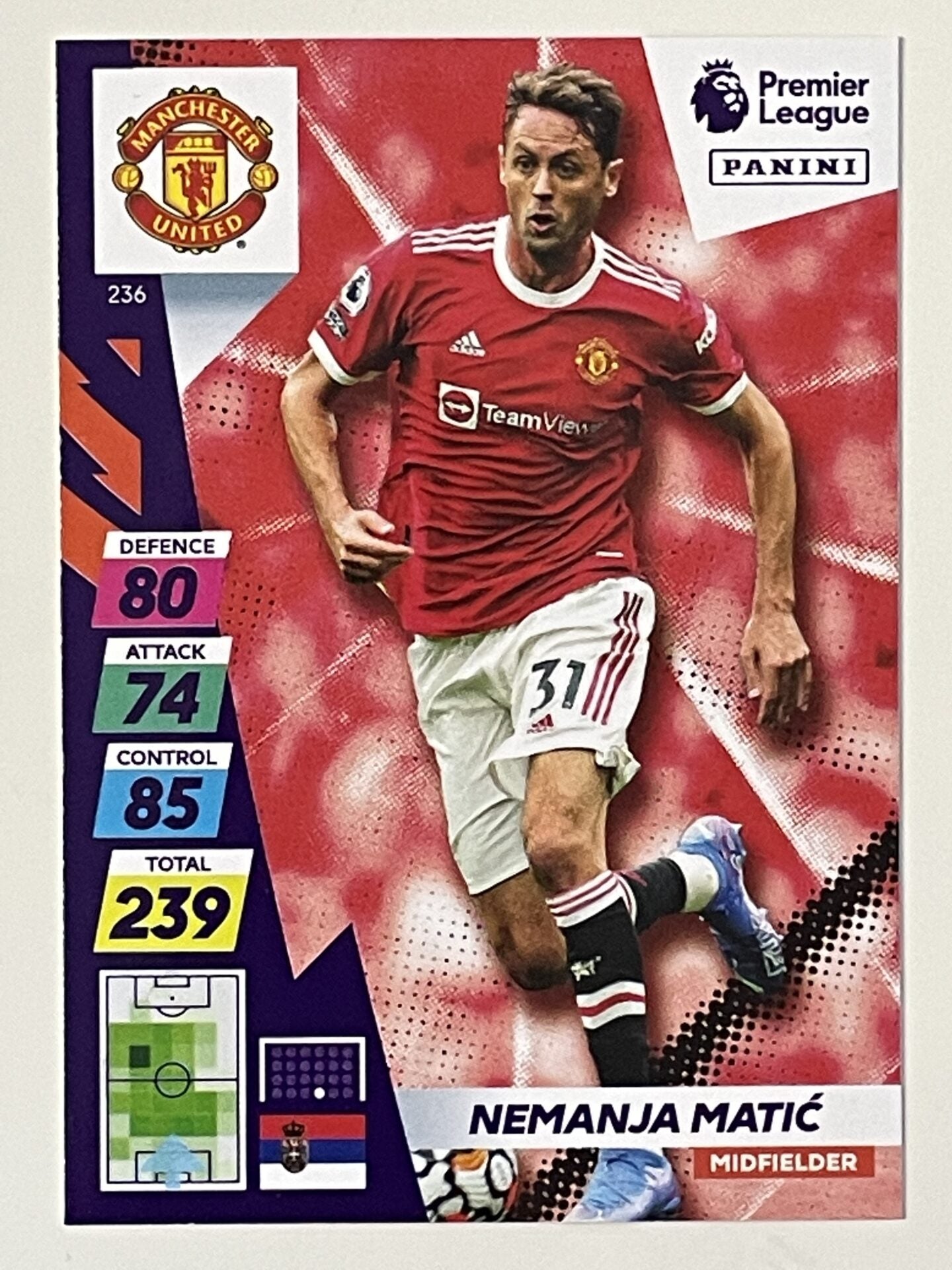 Nemanja Matic Manchester United Base Panini Adrenalyn XL PLUS Premier League 2021 2022