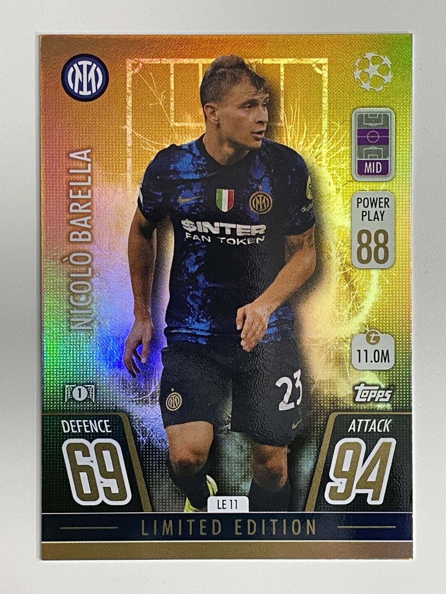 Nicolo Barella Inter Milan Gold Limited Edition Topps Match Attax Extra 2021:22 Champions League Card