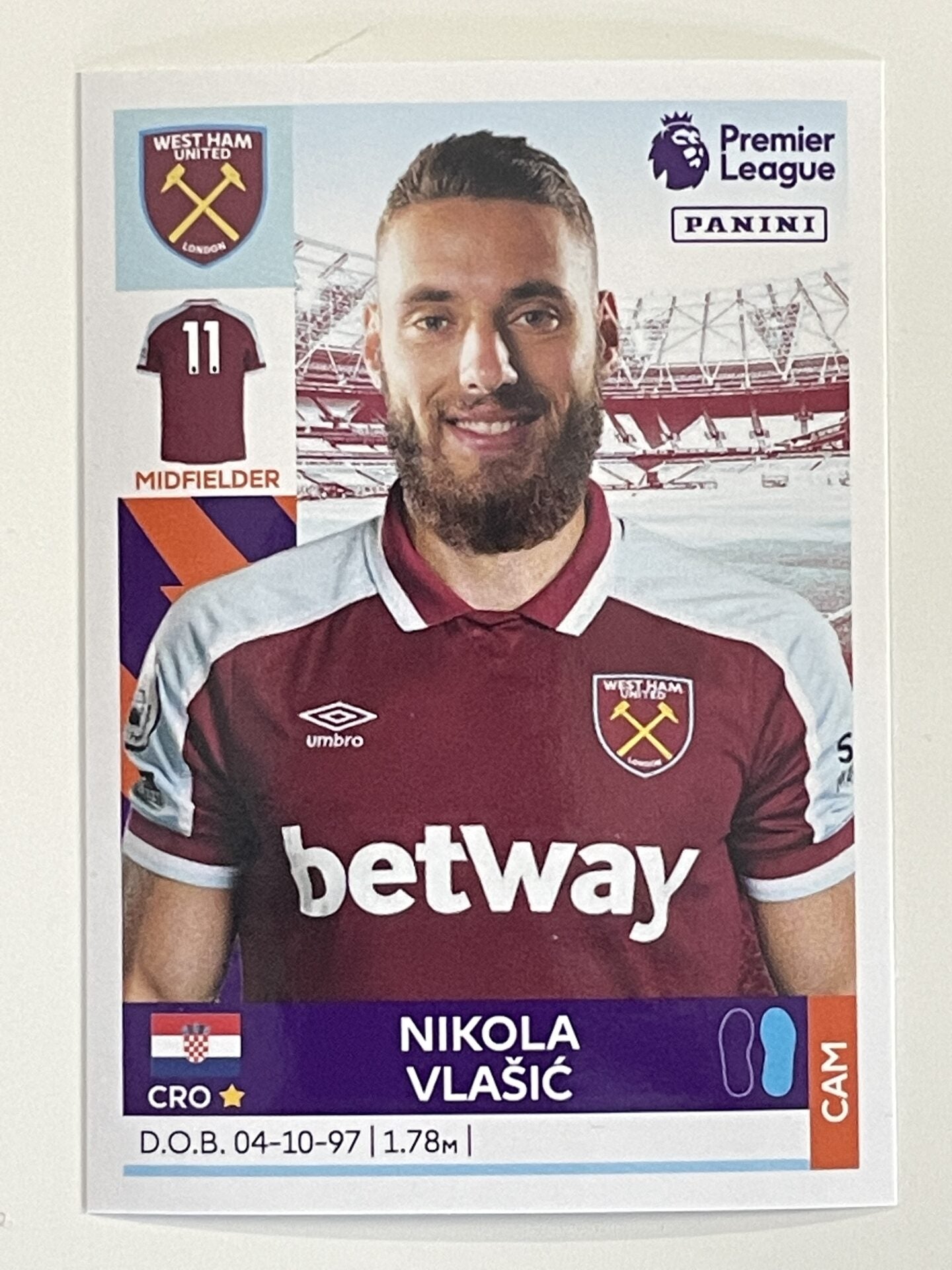 Nikola Vlasic West Ham Panini Premier League 2022 Football Sticker