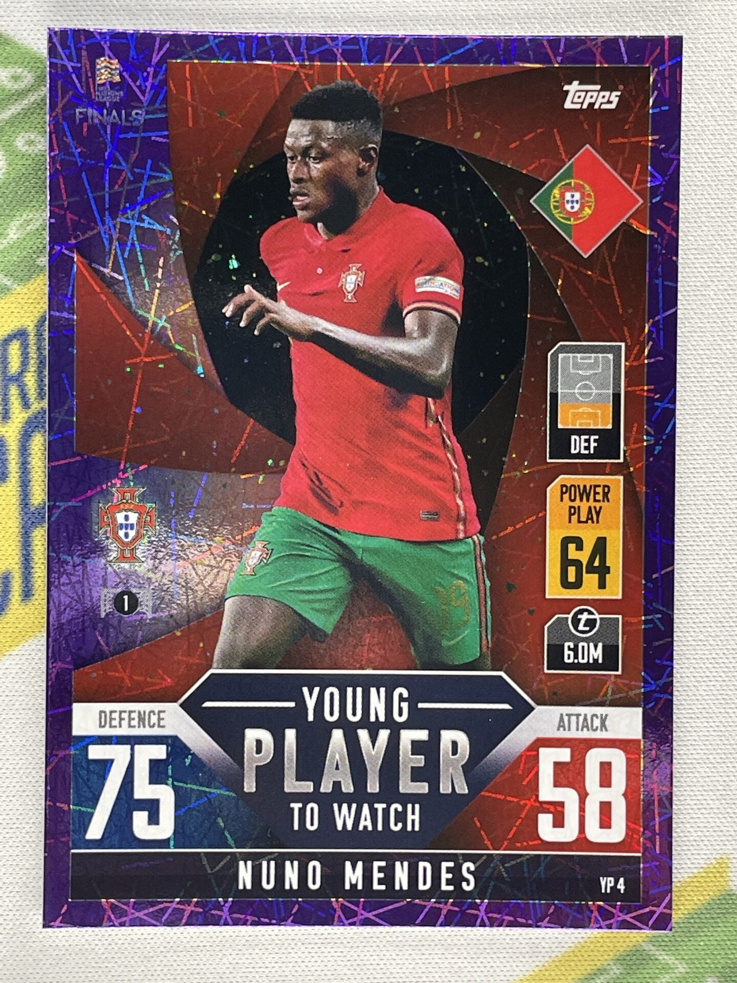 Nuno Mendes Portugal Young Player to Watch Purple Foil Parallel Topps Match Attax 101 Road to Nations League 2022 Card