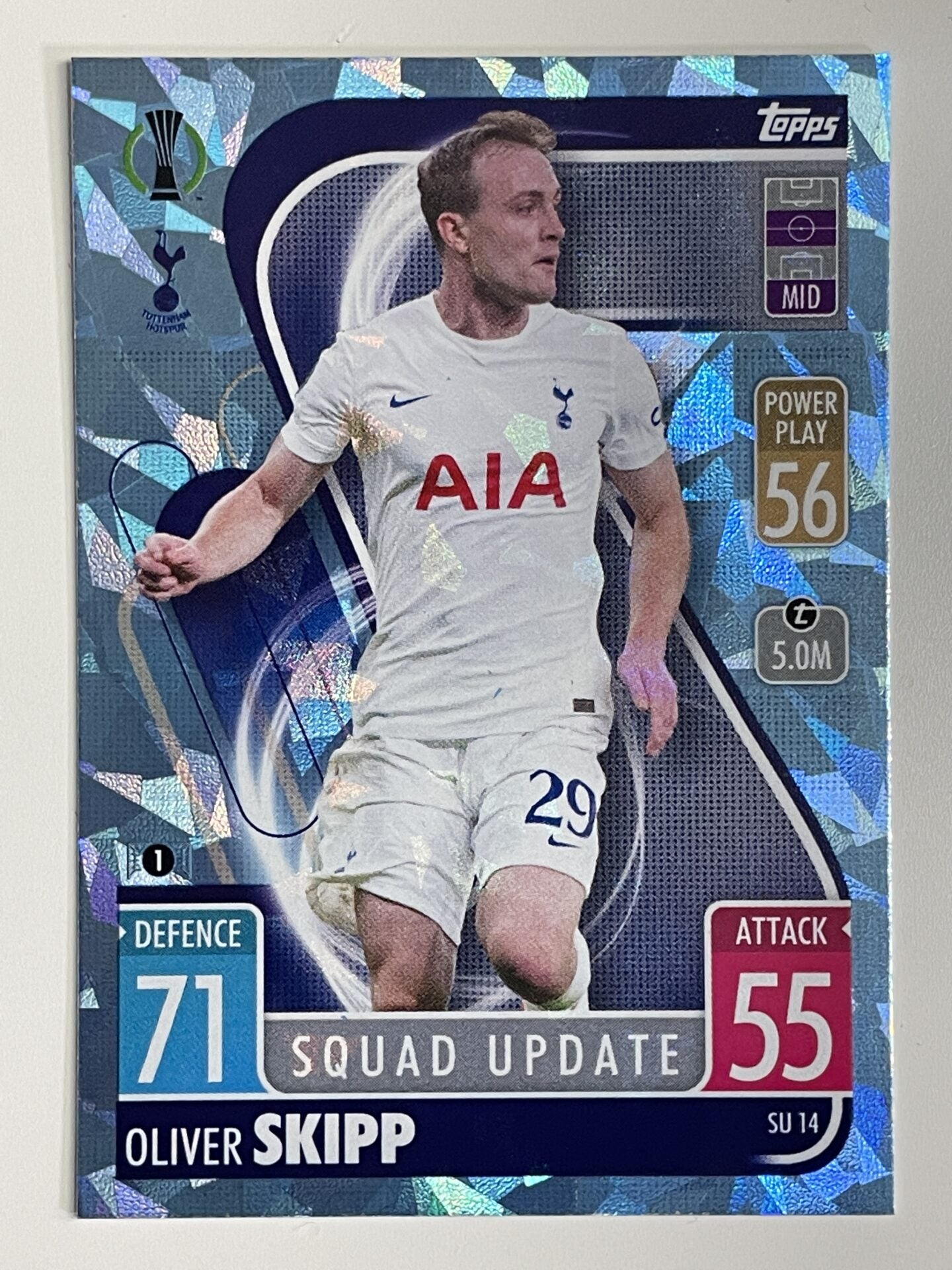 Oliver Skipp Tottenham Base Crystal Foil Parallel Topps Match Attax Extra 2021:22 Champions League Card