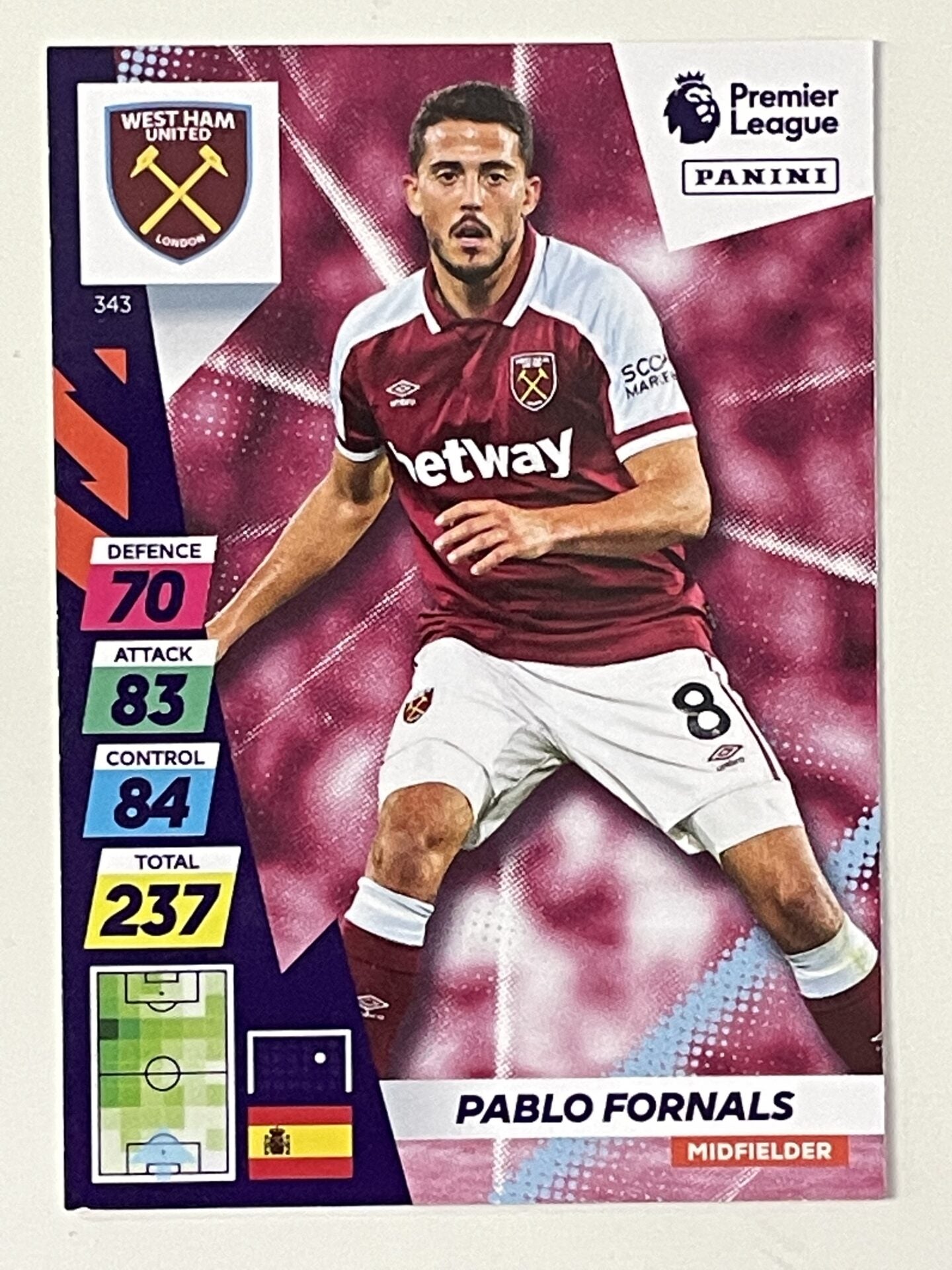 Pablo Fornals West Ham Base Panini Adrenalyn XL PLUS Premier League 2021 2022