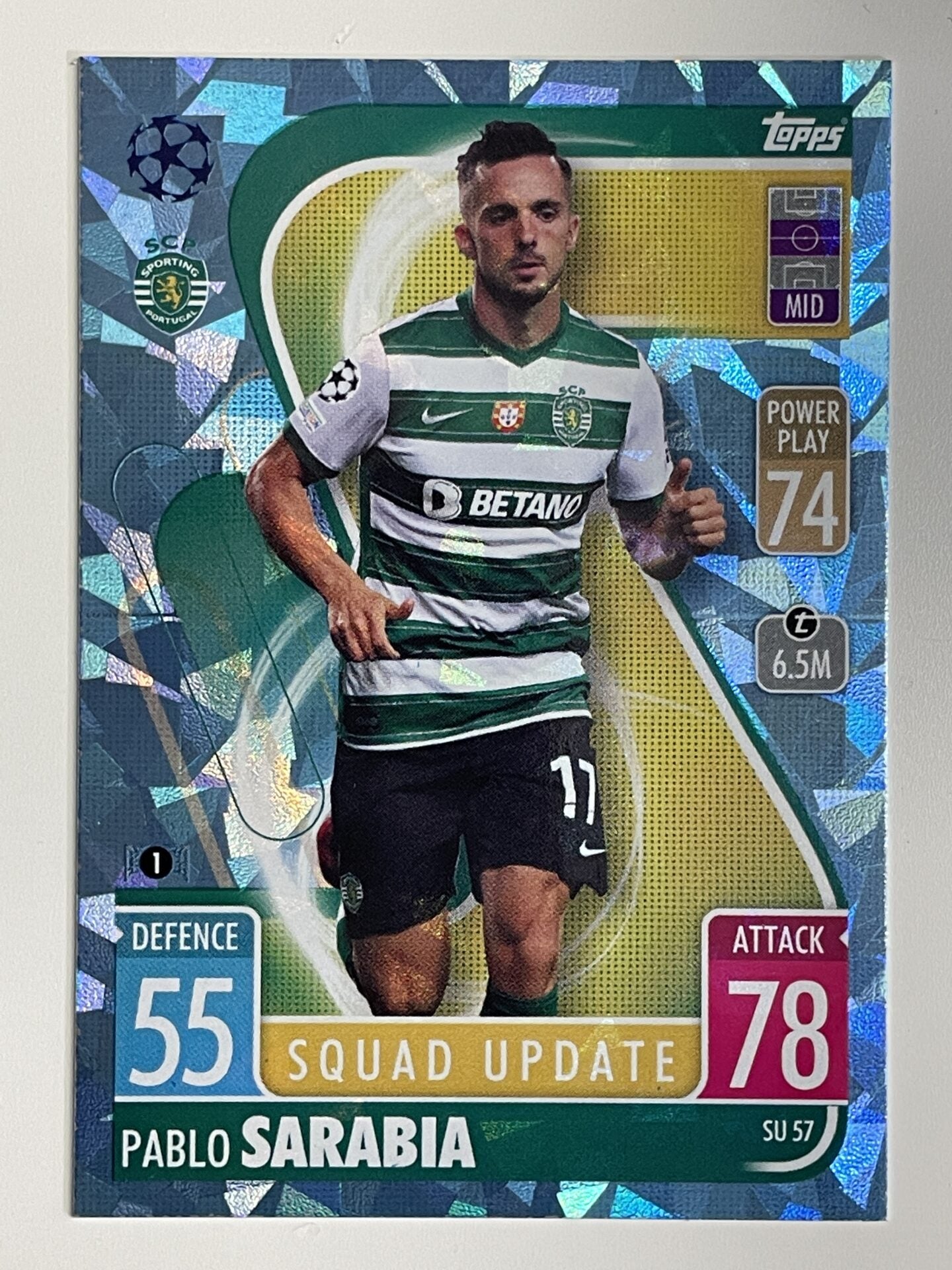 Pablo Sarabia Sporting CP Base Crystal Foil Parallel Topps Match Attax Extra 2021:22 Champions League Card