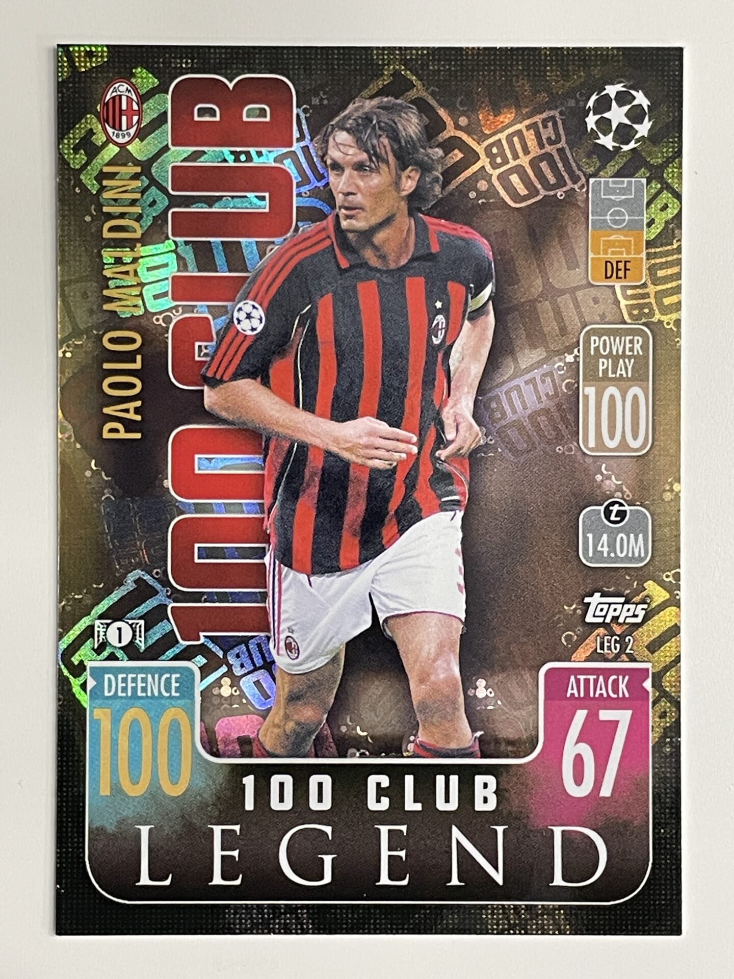 Paolo Maldini AC Milan 100 Club Legend Topps Match Attax Extra 2021:22 Champions League Card