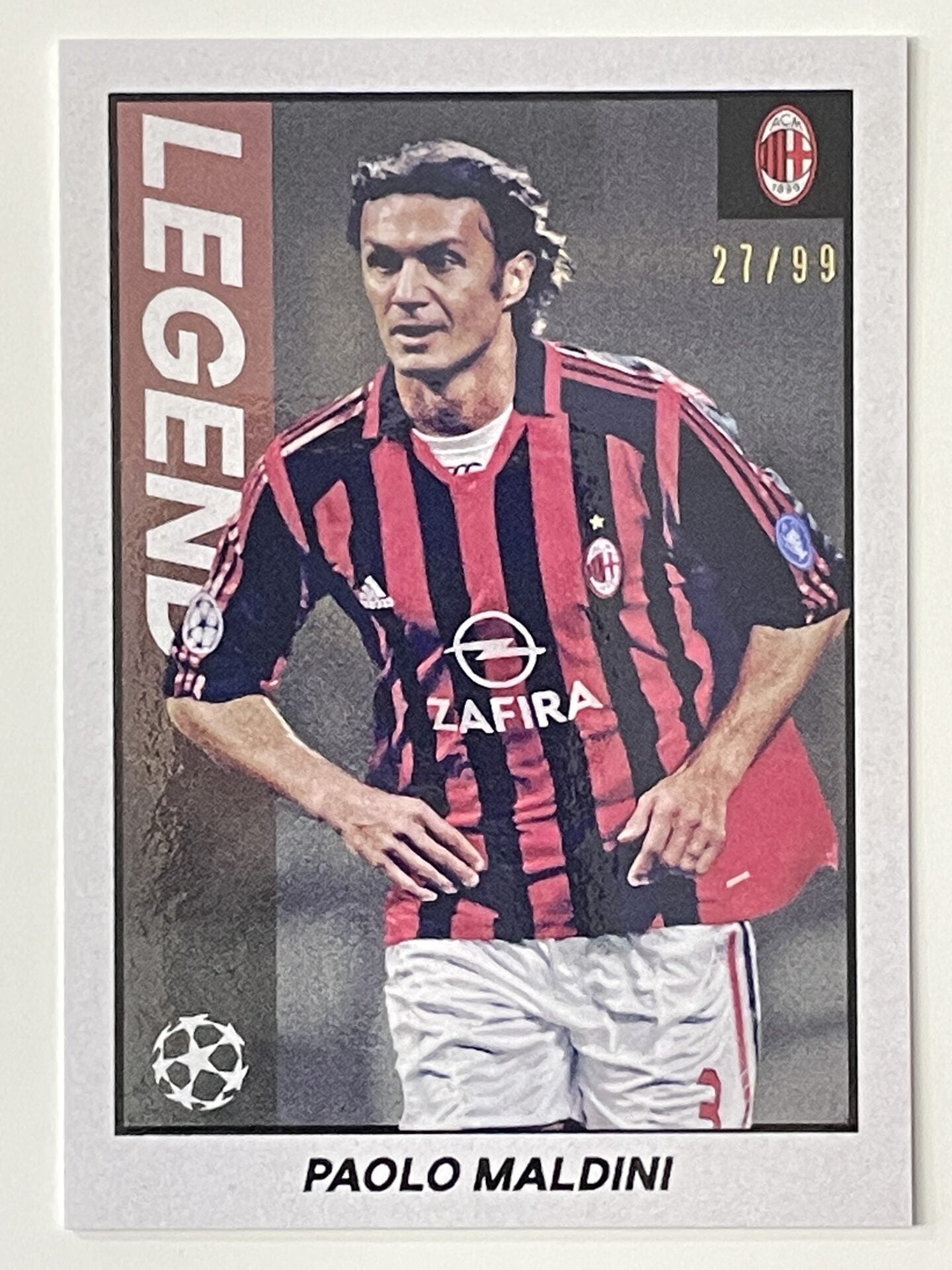 Paolo Maldini AC Milan Legend Parallel 27:99 Topps Merlin Heritage 97 UEFA Champions League Card