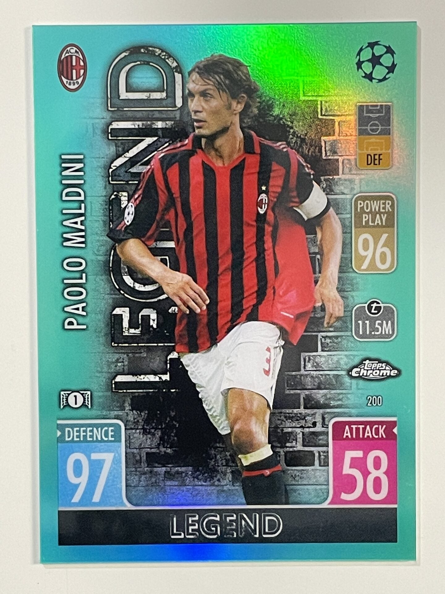 Paolo Maldini Legend Aqua Parallel Topps Match Attax Chrome 2021 2022