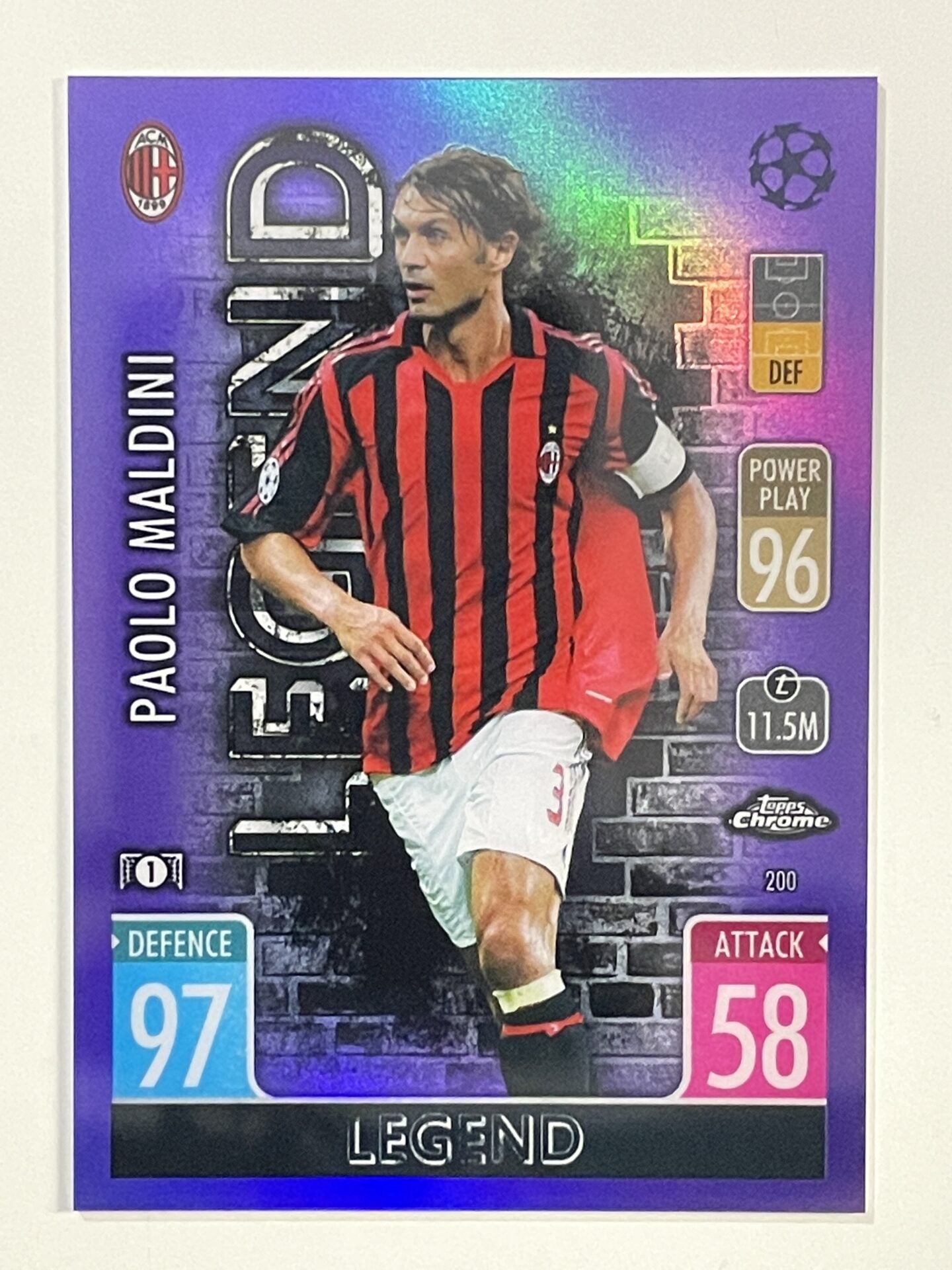 Paolo Maldini Purple Parallel Topps Match Attax Chrome 2021 2022