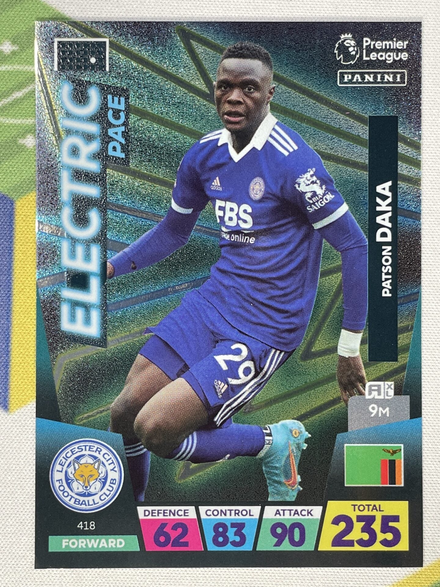 Patson Daka Leicester City Electric Pace Panini Premier League Adrenalyn XL 2023 Card