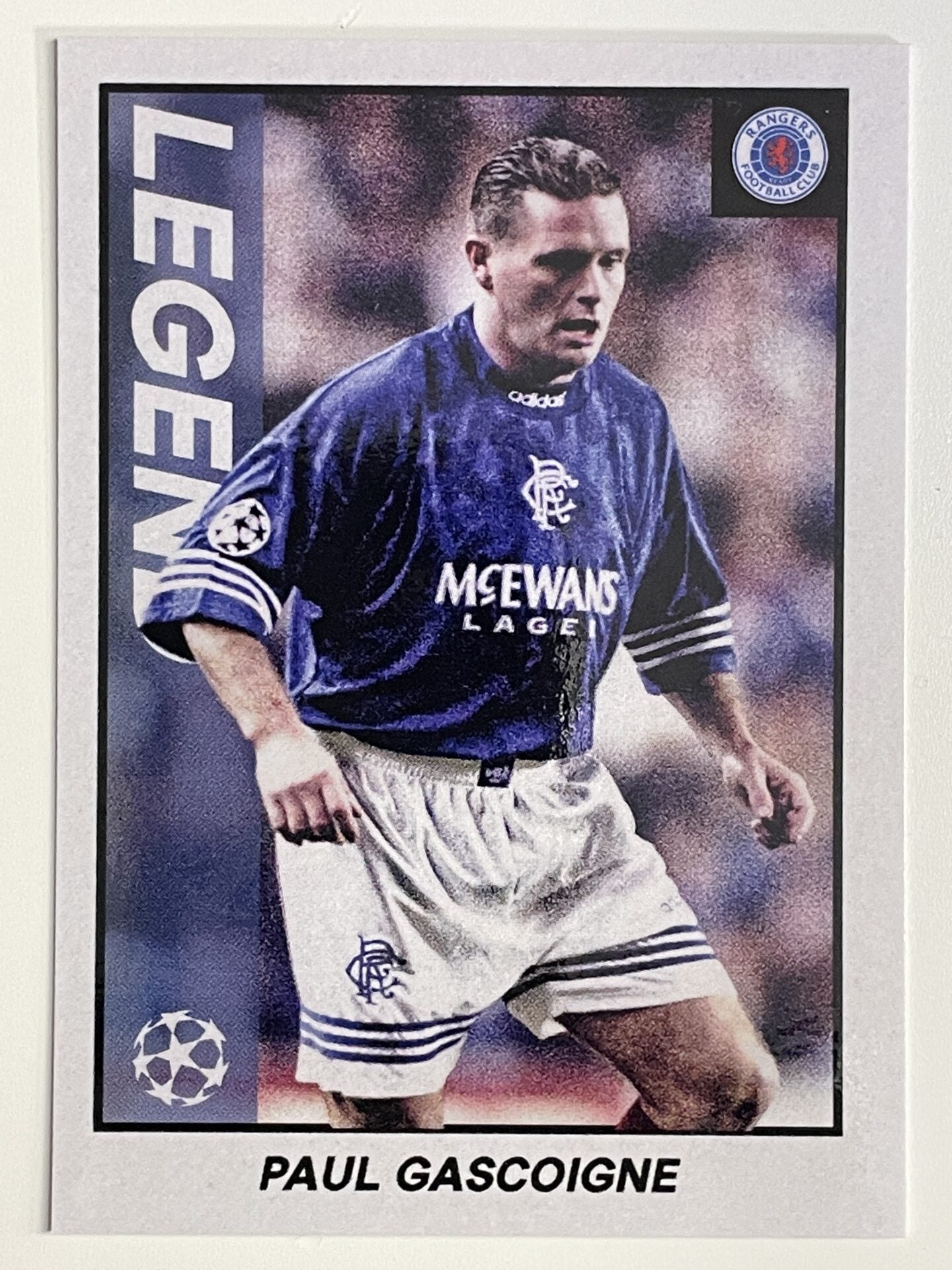 Paul Gascoine Rangers Legend Topps Merlin Heritage 97 UEFA Champions League Card