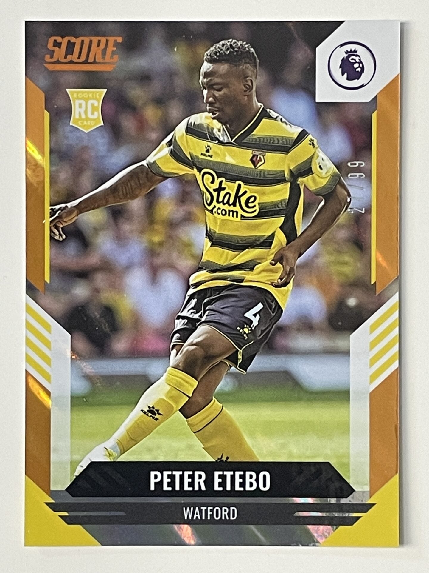 Peter Etebo Watford Base Orange Lava Parallel Panini Premier League Score 2021 2022