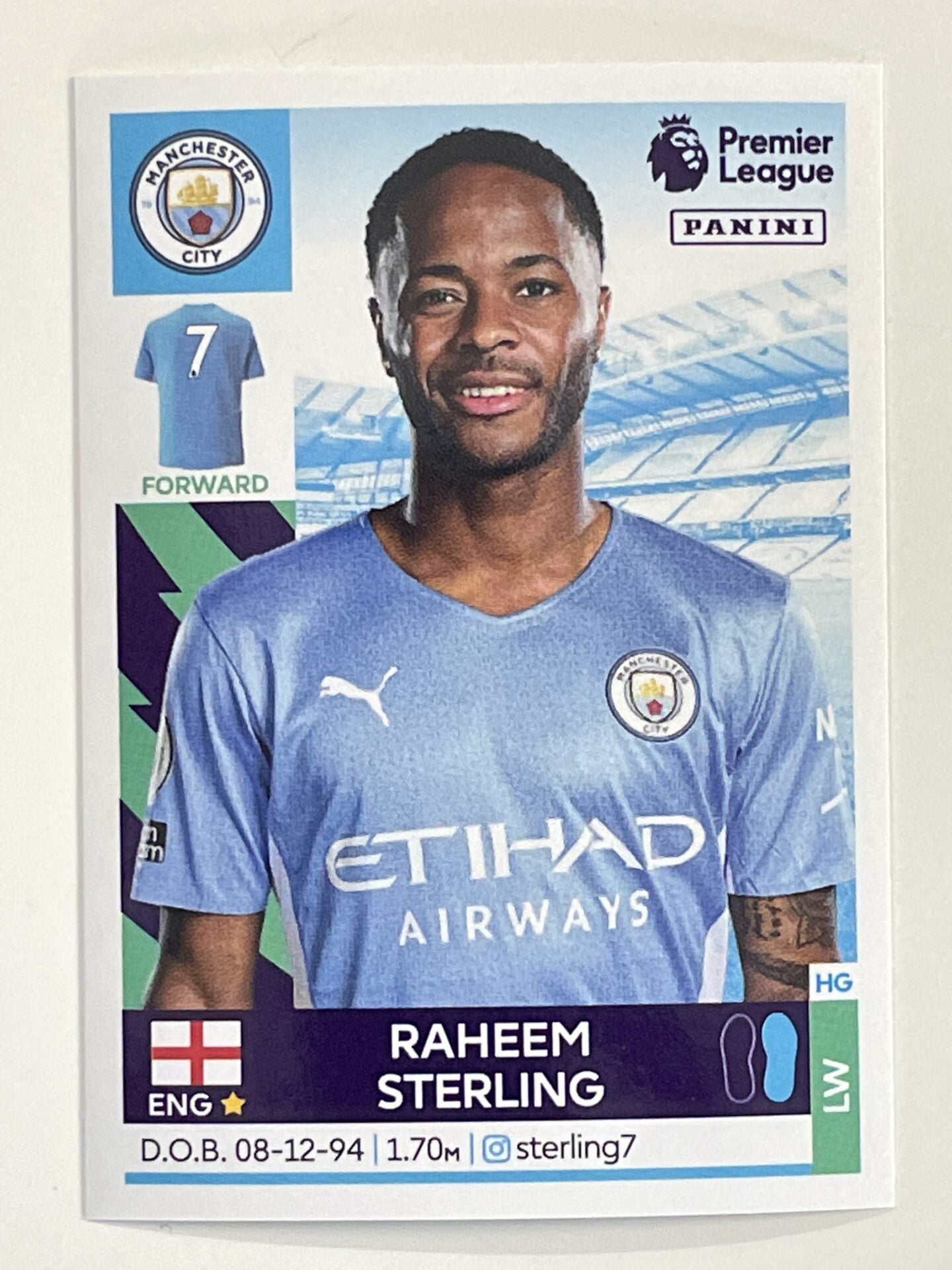 Raheem Sterling Manchester City Panini Premier League 2022 Football Sticker