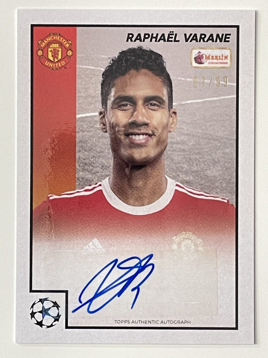 Raphael Varane Manchesster United Base Autograph Parallel 87:99 Topps Merlin Heritage 97 UEFA Champions League Card